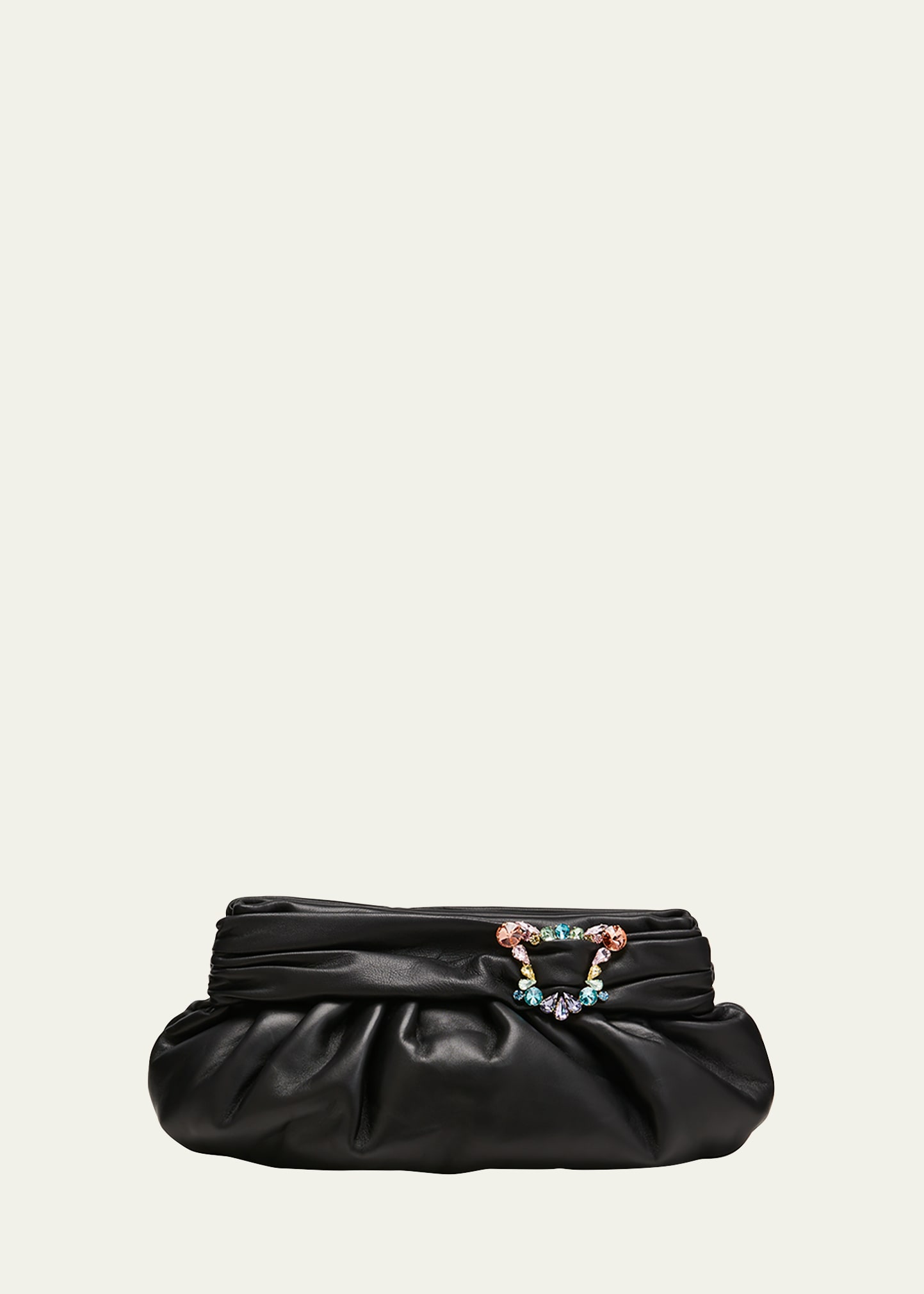 Sophia Webster Margaux Crystal Ruche Leather Clutch Bag In Black Multi