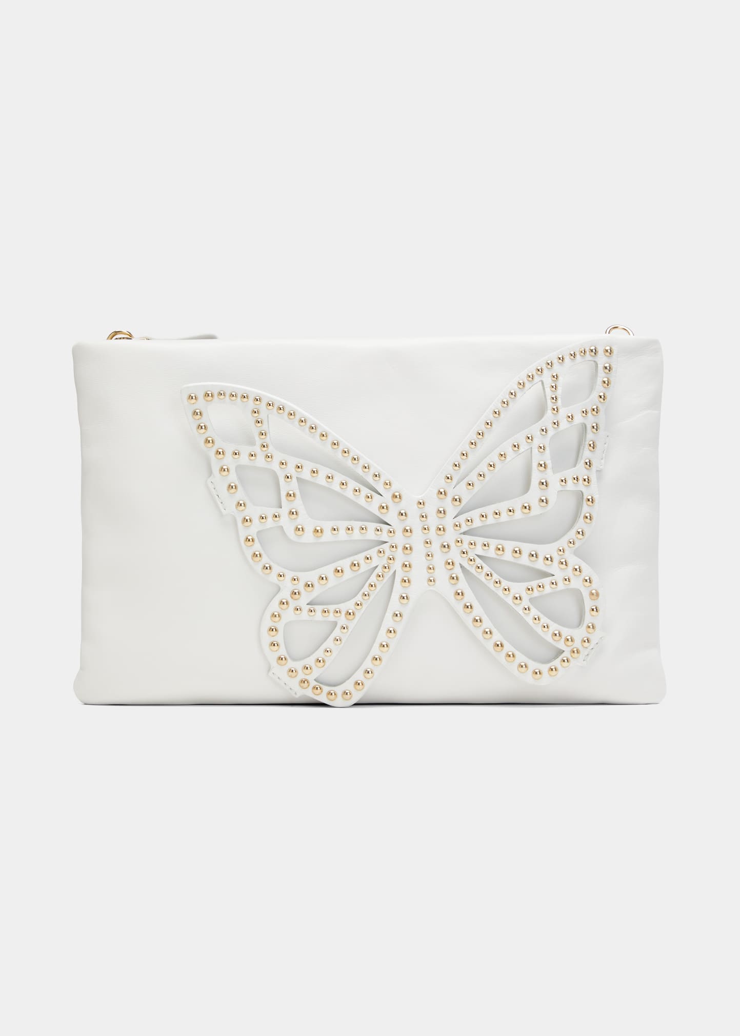 Sophia Webster Flossy Studded Butterfly Clutch Bag In White Gold