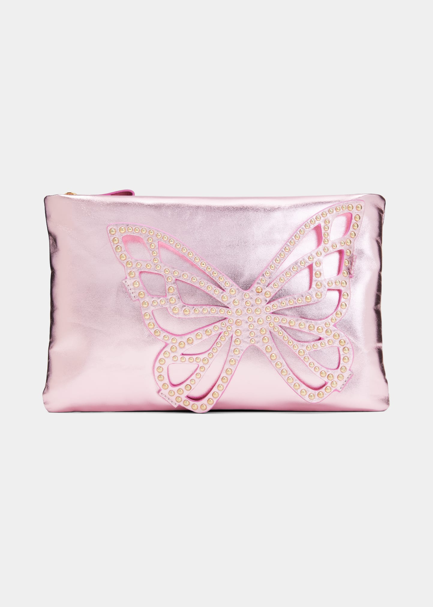 Sophia Webster Flossy Studded Butterfly Metallic Clutch Bag