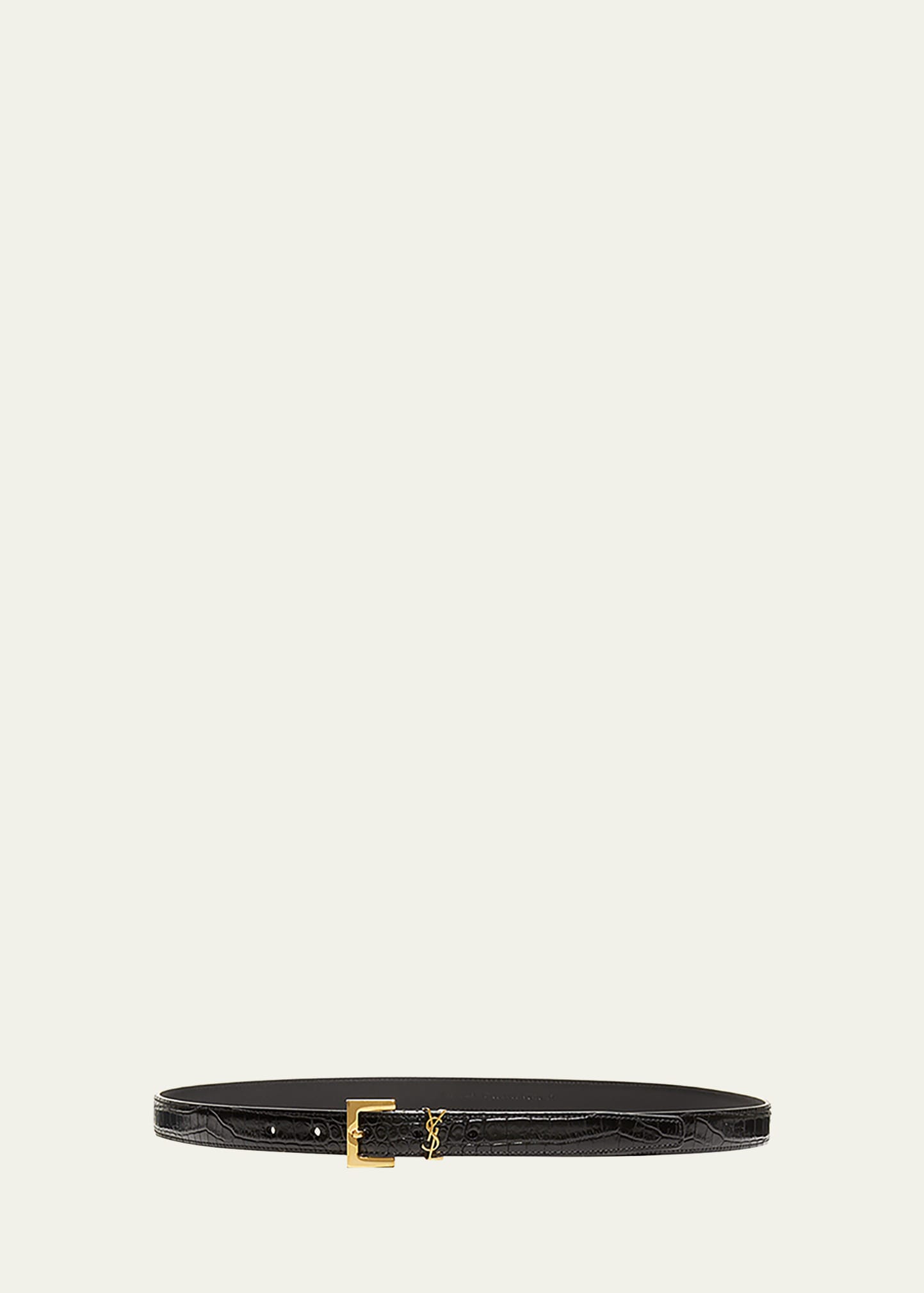 Saint Laurent Cassandre Embellished Leather Belt In Black / Bronze