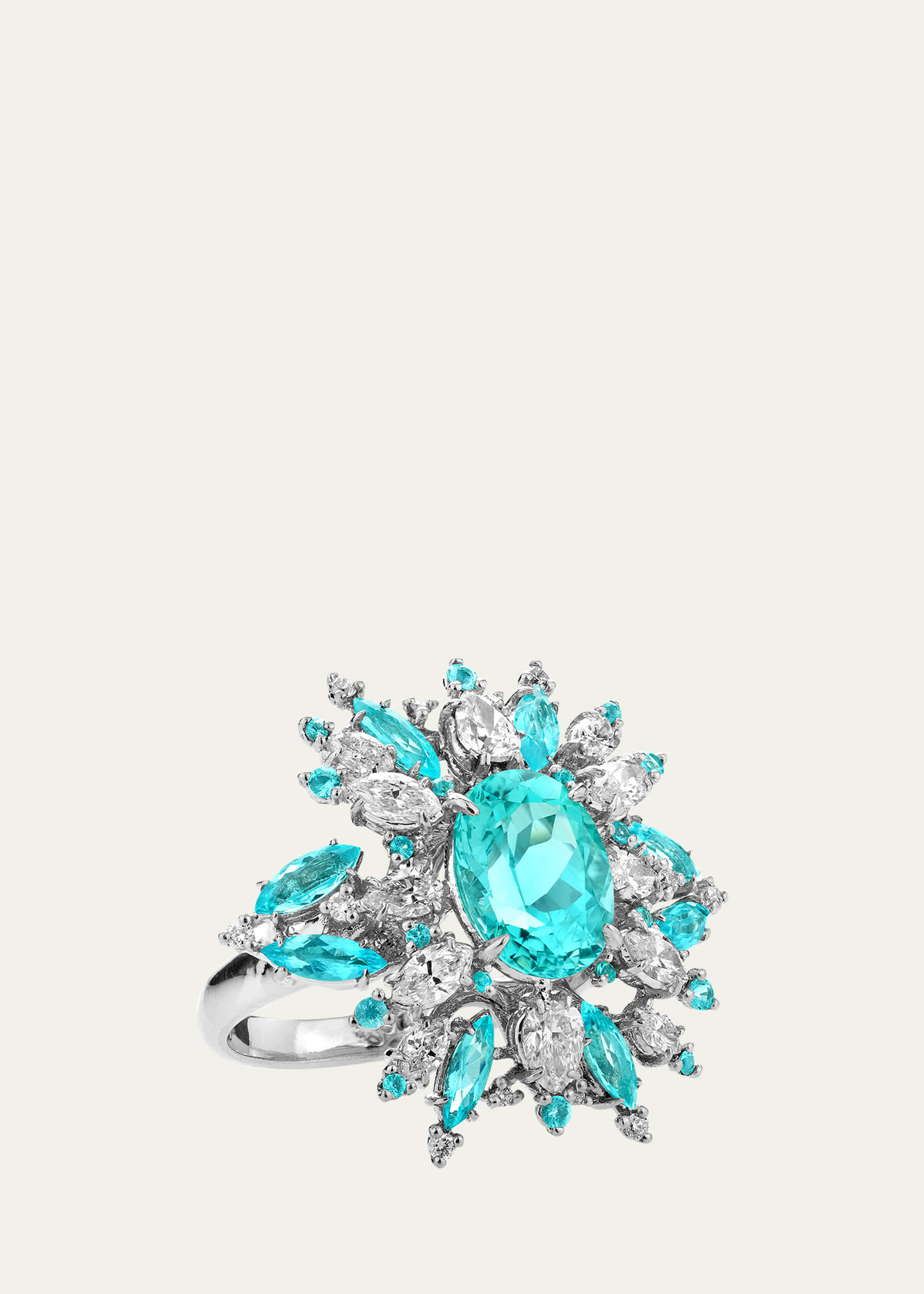 Paul Morelli Platinum Oval Ring With Paraiba Tourmaline And Diamonds In Blue