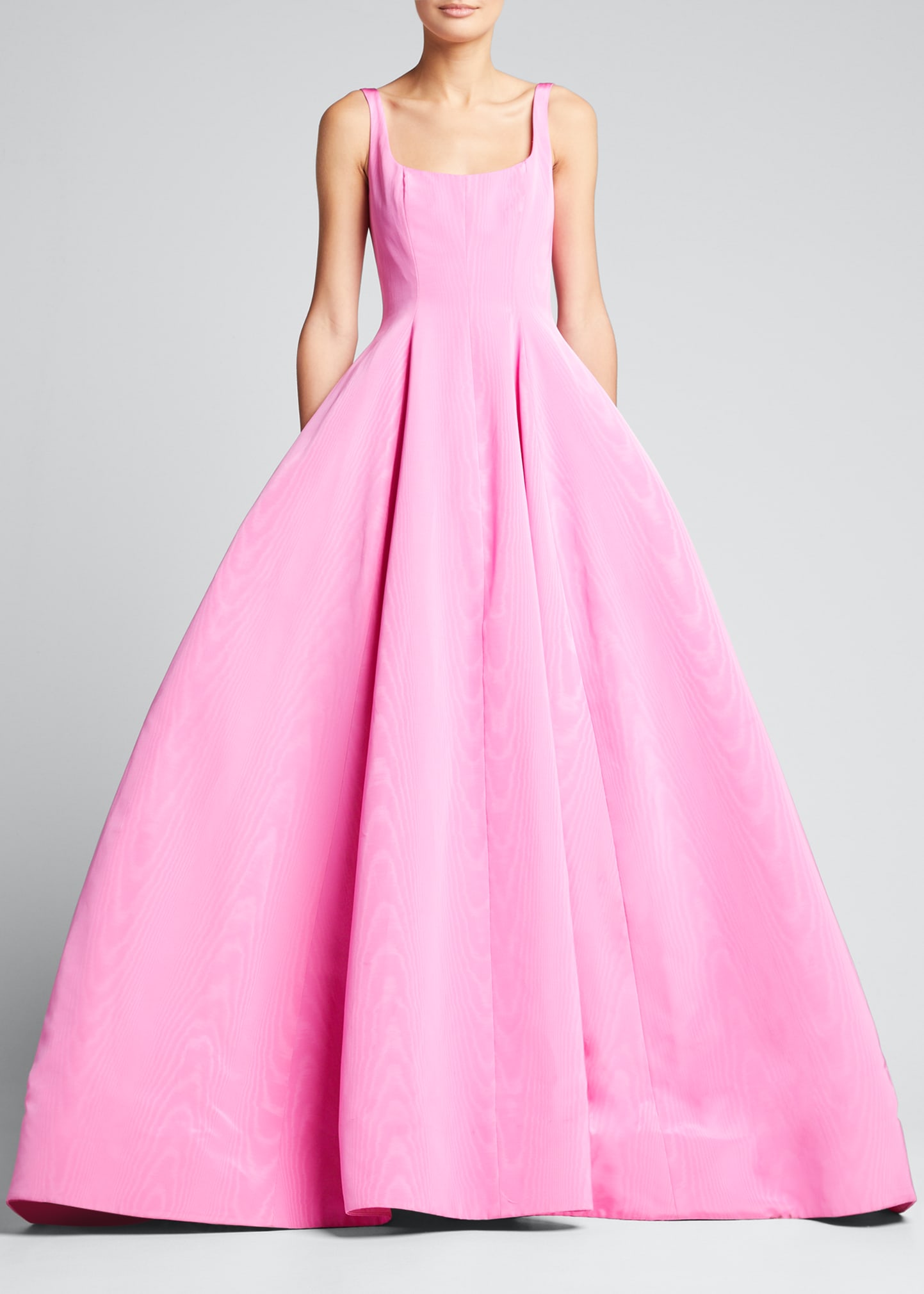 Oscar De La Renta Sleeveless Fit & Flare Moiré Faille Gown In Pink