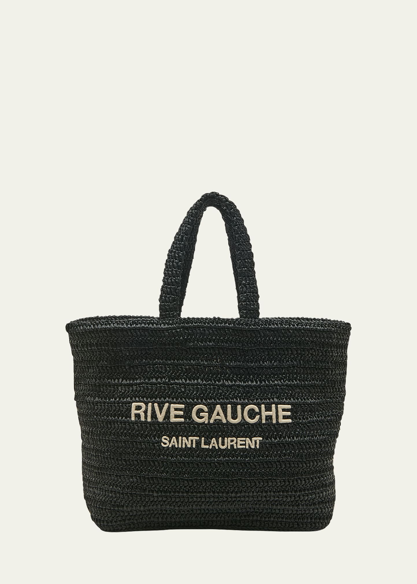 Saint Laurent Rive Gauche Straw Tote Bag in Black