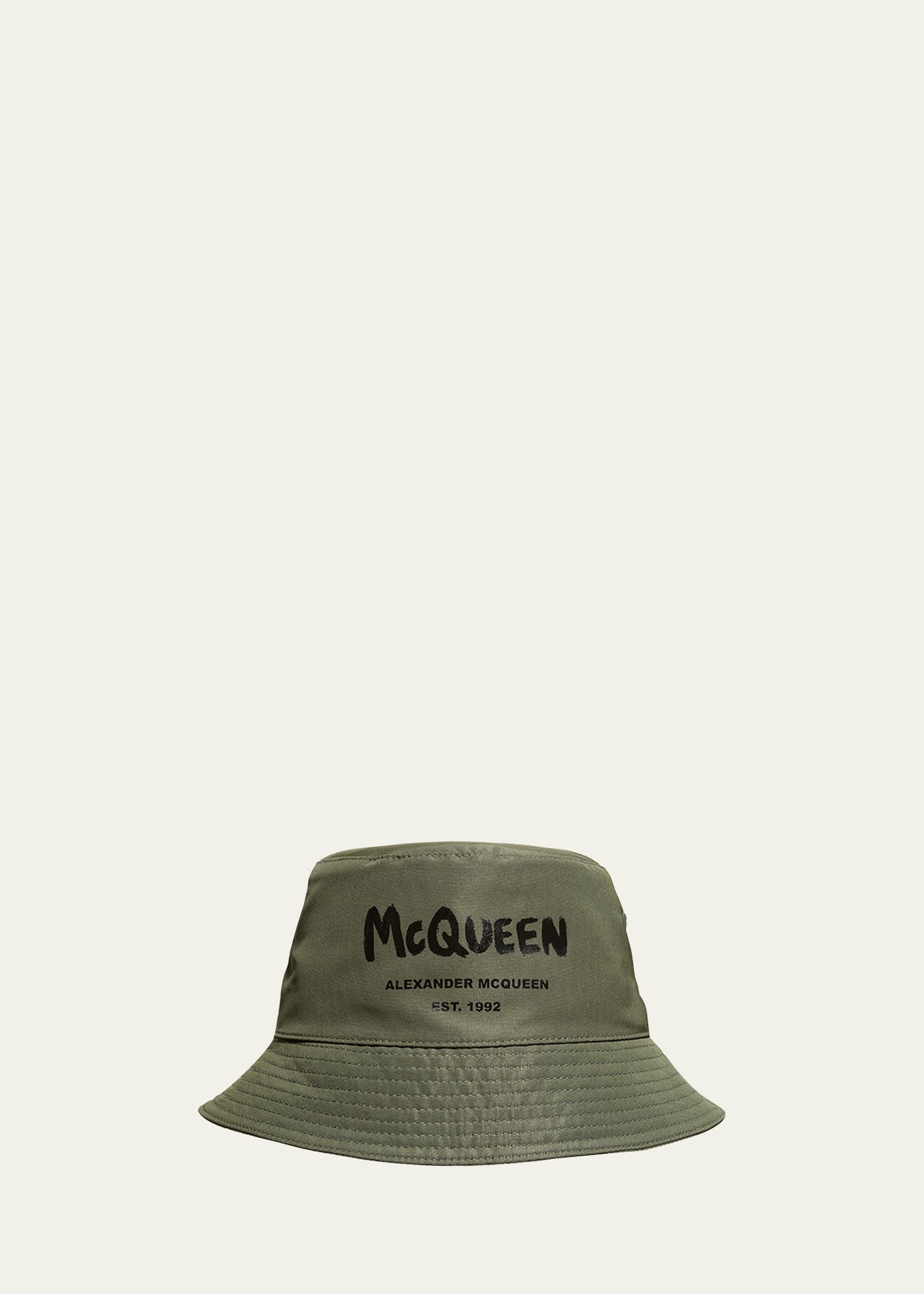 Alexander Mcqueen Logo Printed Bucket Hat In Khaki Multi