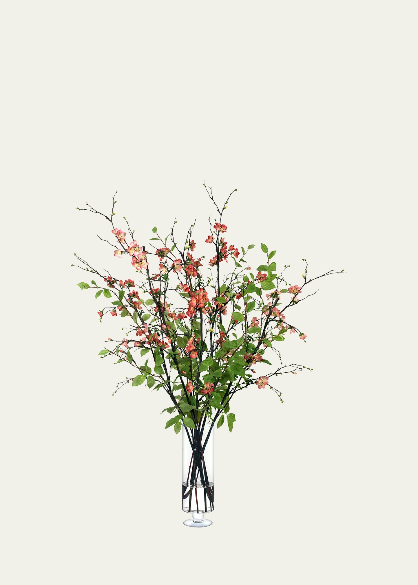 Coral Quince & Beech Branches 56" Faux Florals in Glass Vase