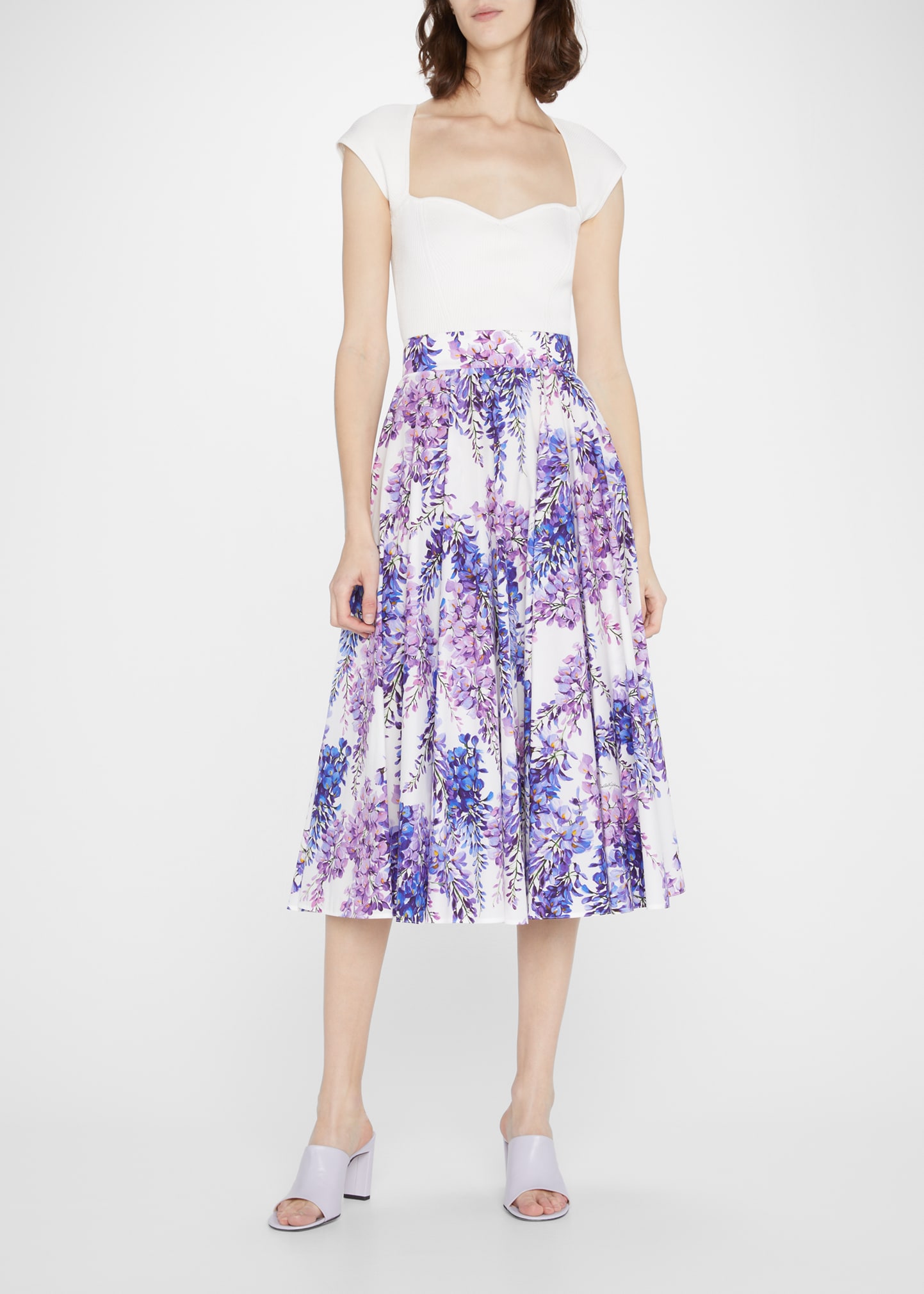 Dolce & Gabbana Pleated Floral-print Cotton-poplin Midi Skirt In Purple Multi