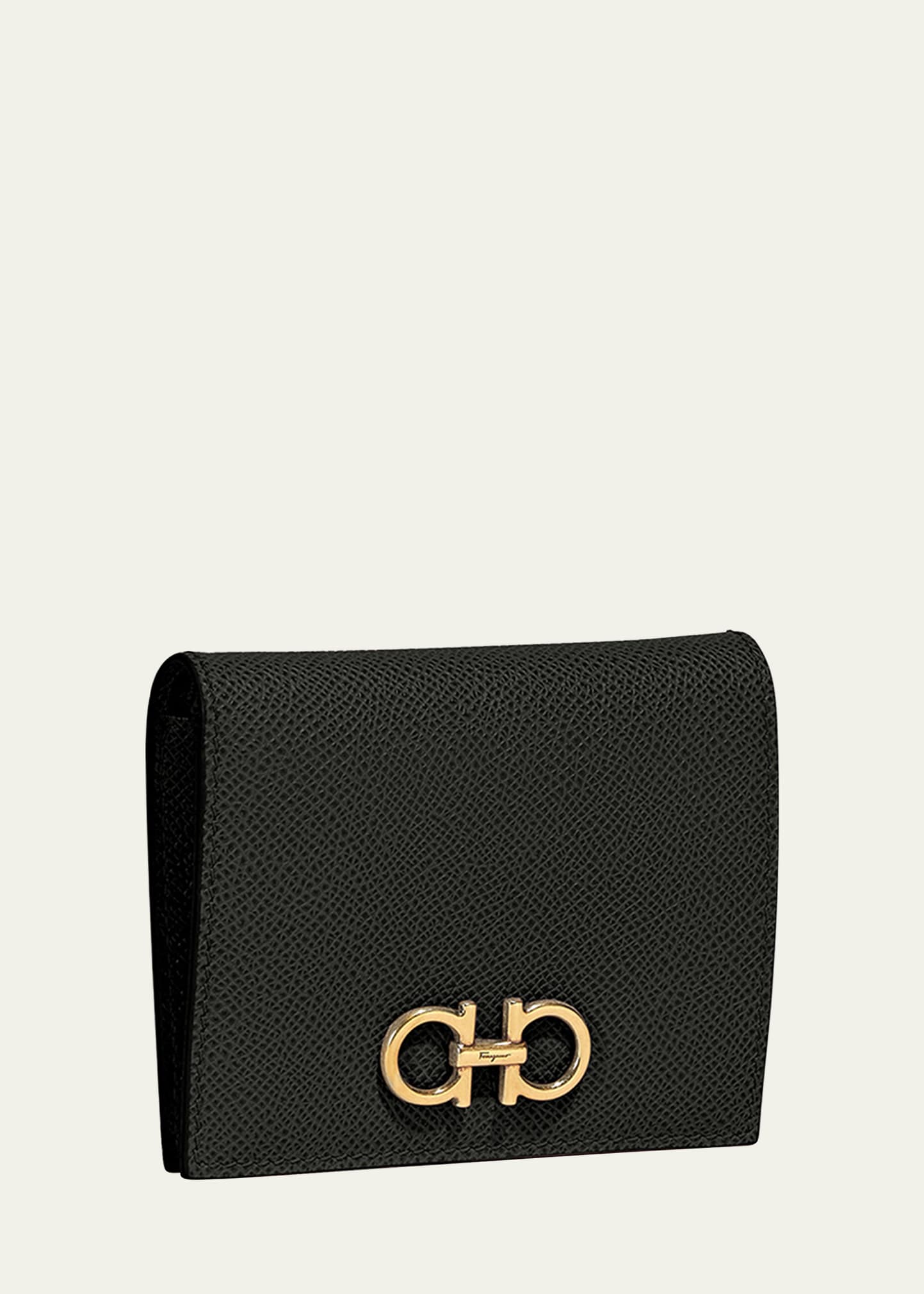 Shop Ferragamo Gancini French Leather Wallet In Black