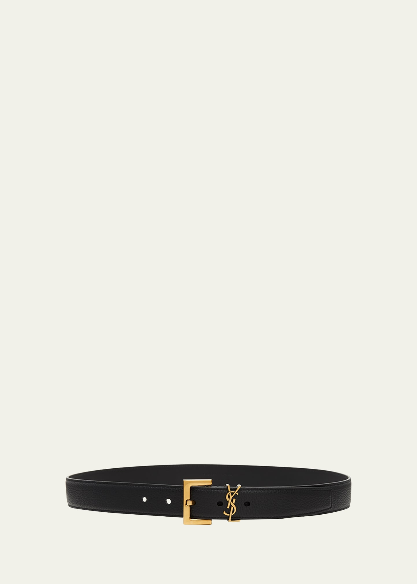 Saint Laurent Ysl Calf Leather Belt In Black / Bronze