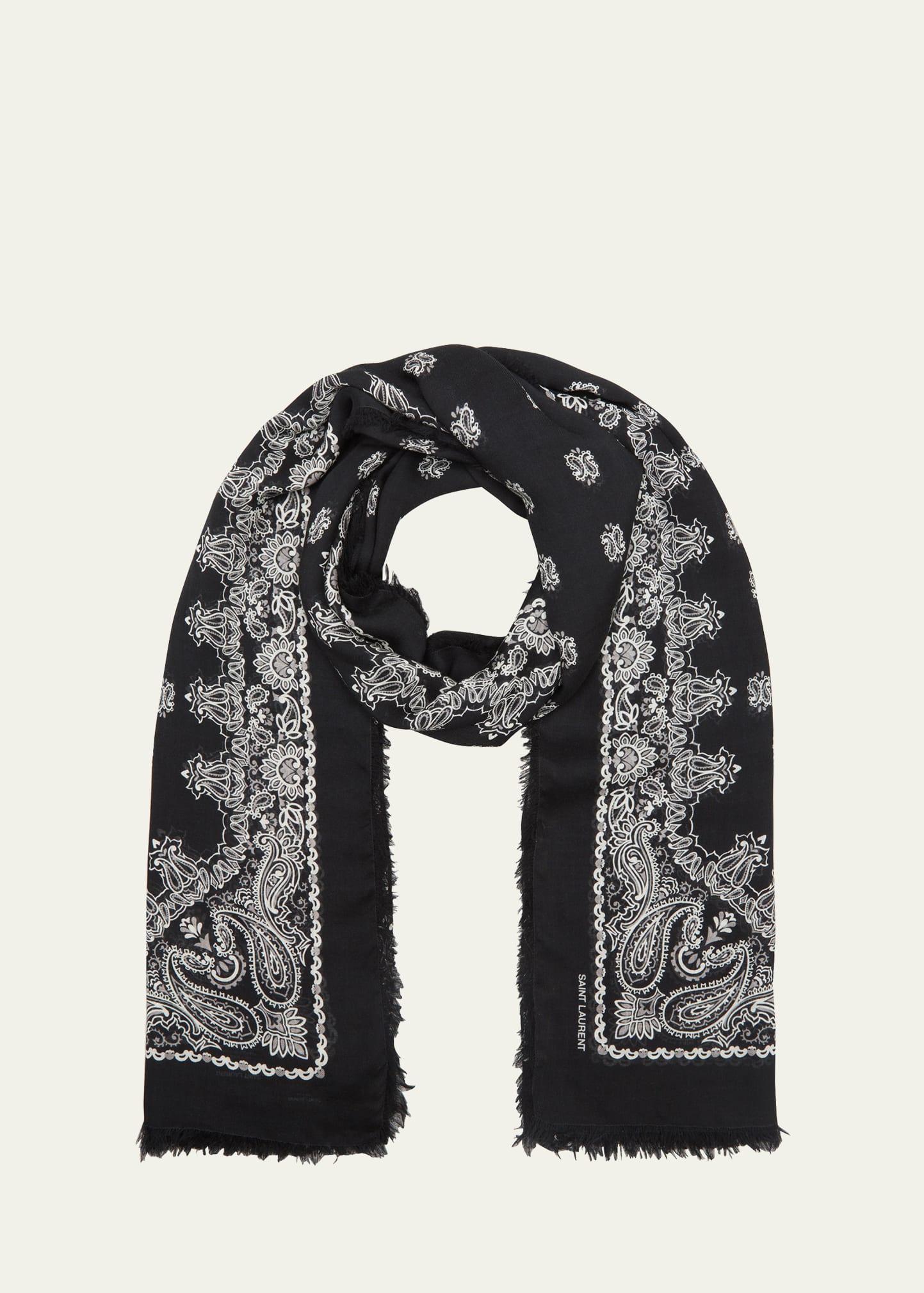 Saint Laurent Paisley-print Cashmere & Silk Scarf in Black