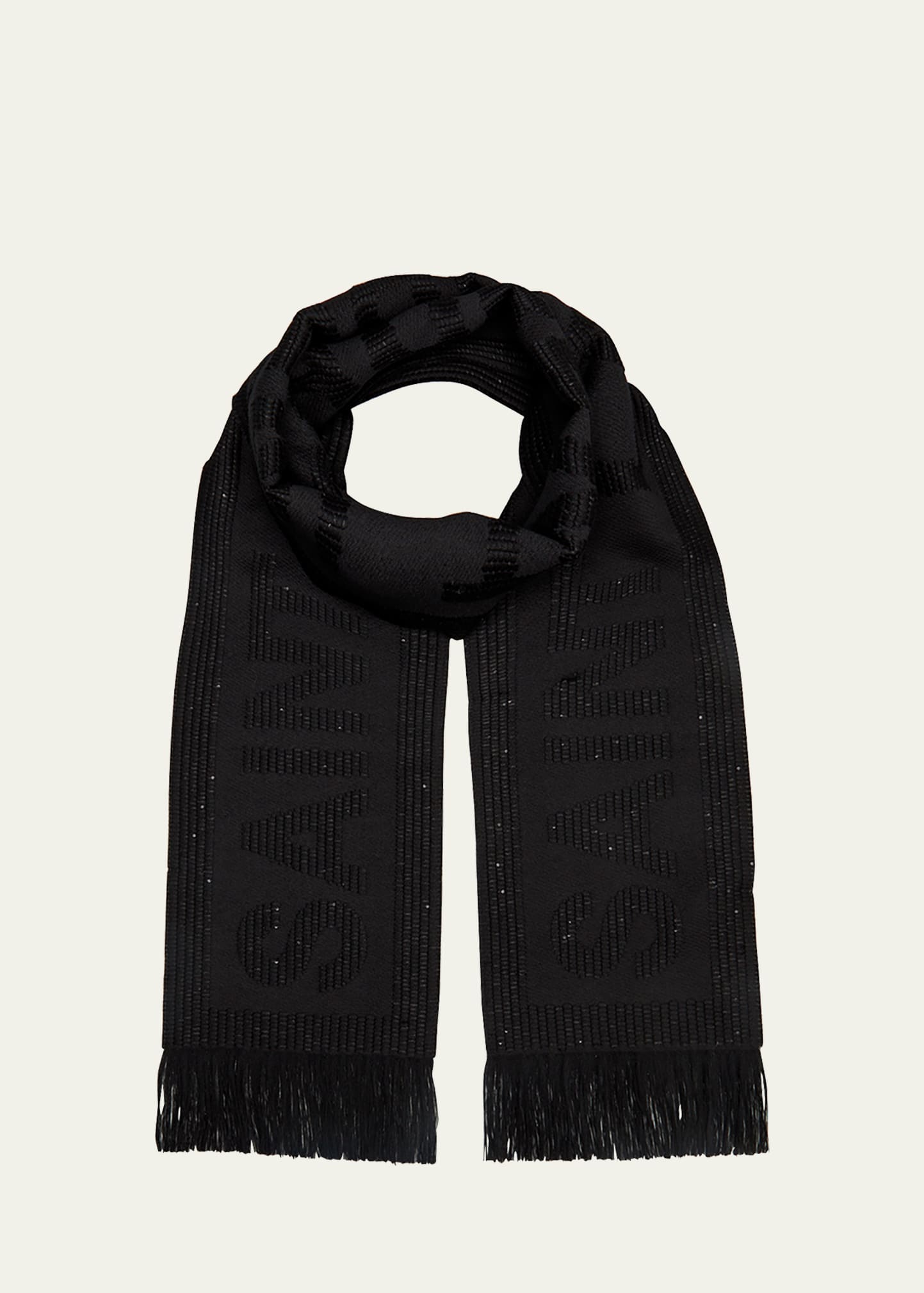 Saint Laurent Logo Sequin Wool-silk Scarf In Black
