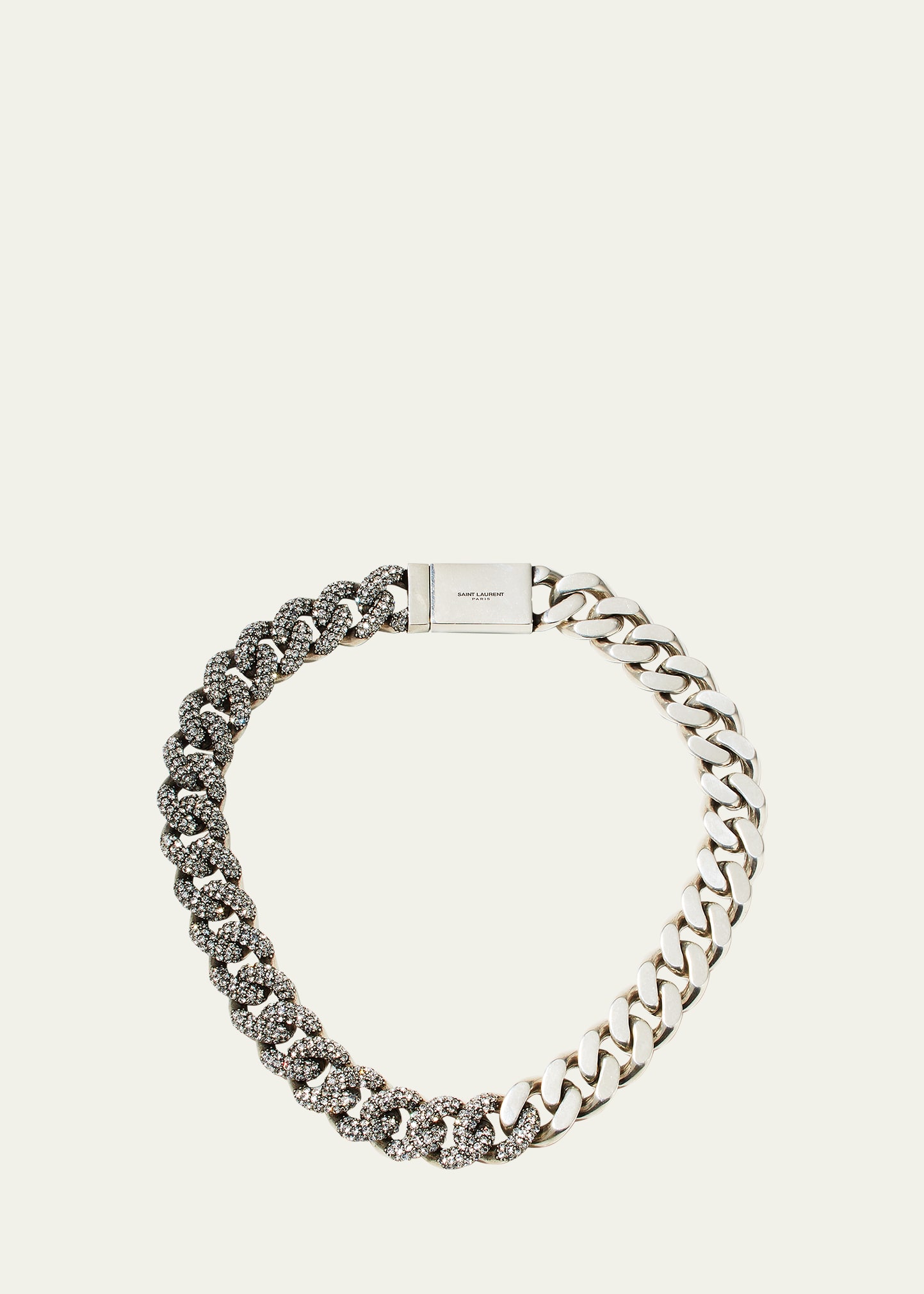 Saint Laurent Rhinestone Thick Curb Chain Necklace In Metallic | ModeSens