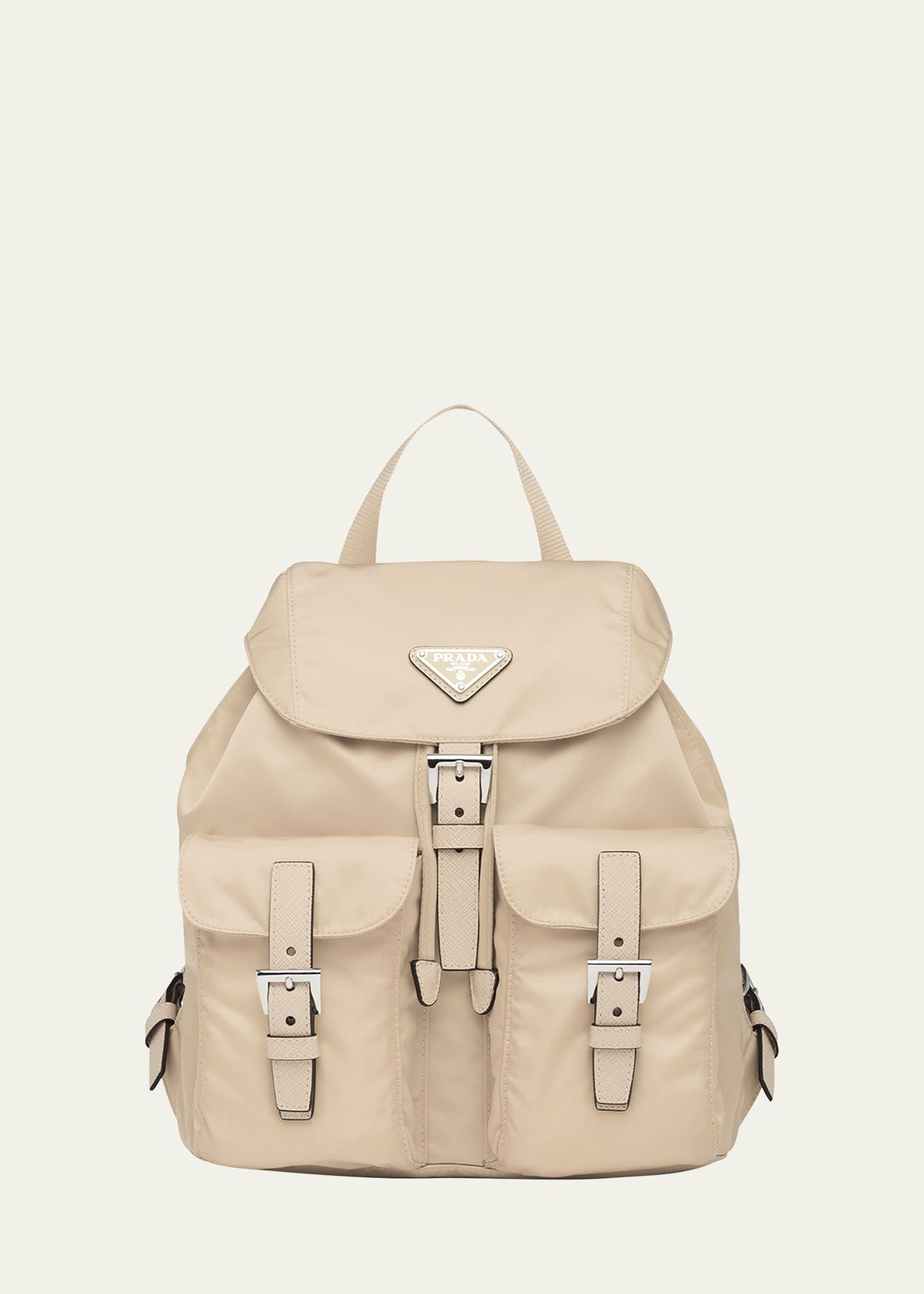 Prada Small Buckle Flap Nylon Backpack In F0002 Nero