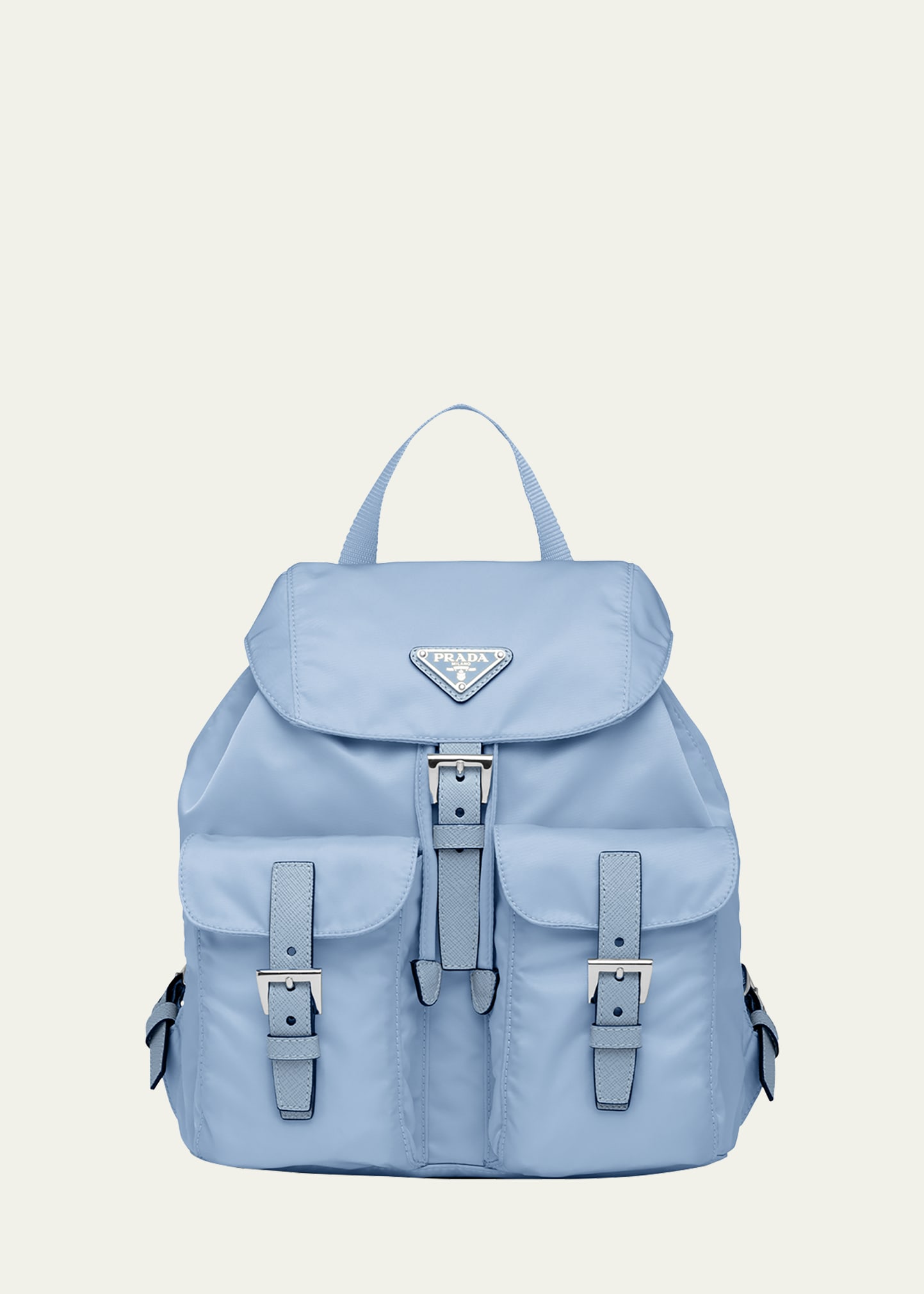 Prada Small Logo-plaque Backpack In F0076 Celeste
