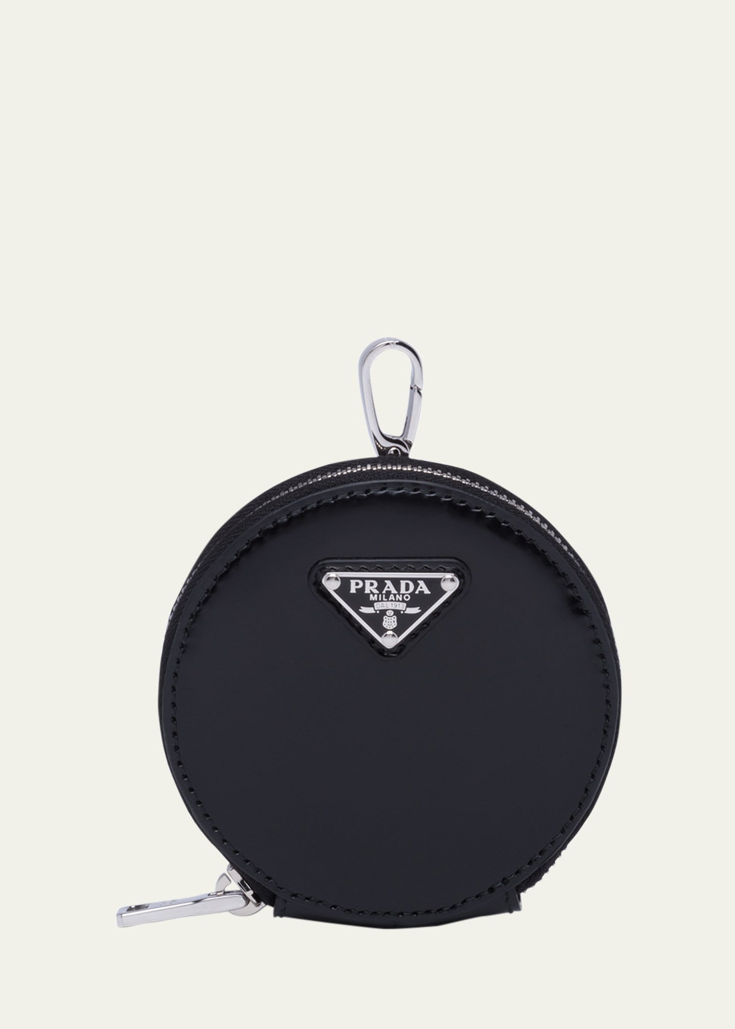 Prada Mini Round Leather Pouch In Black