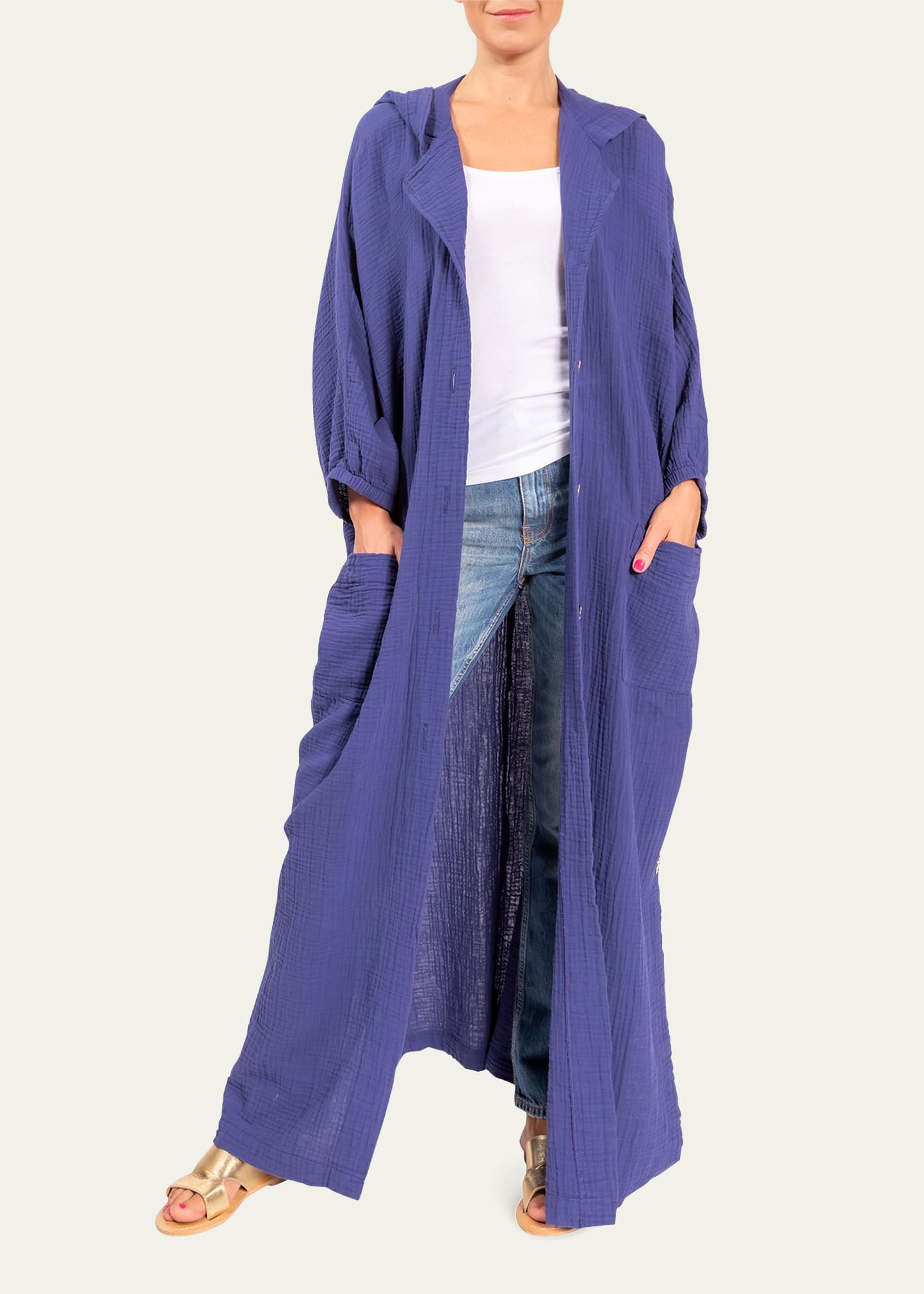 Everyday Ritual Jade Cotton Gauze Button-front Coverup In Indigo