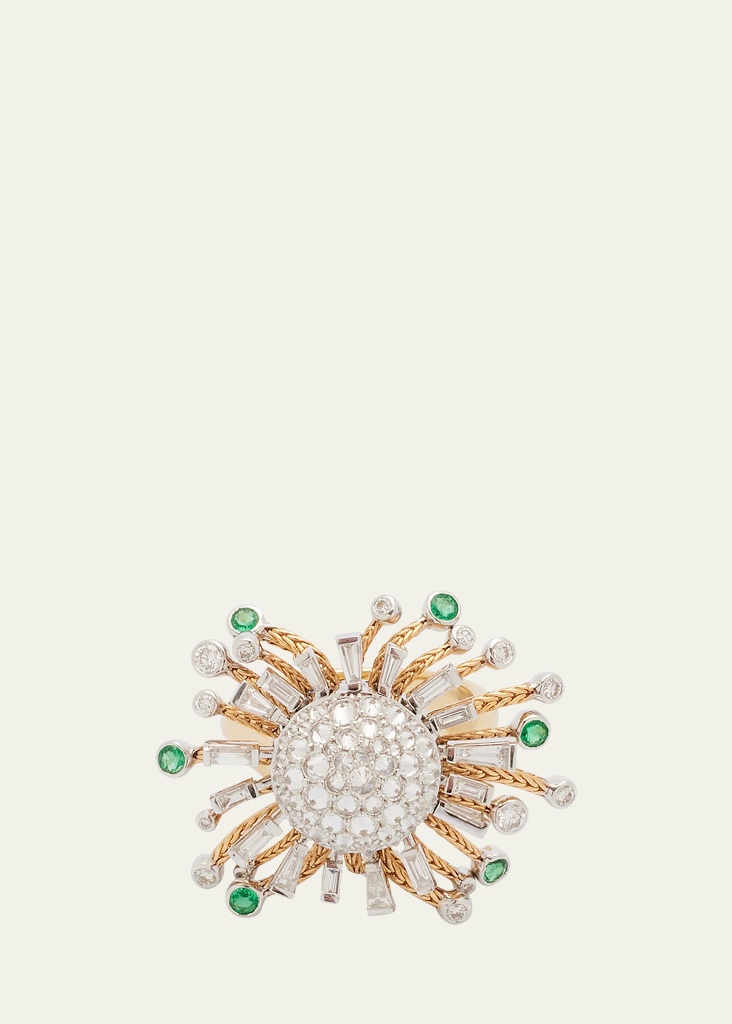 Together Burst Ring with Diamonds and Emeralds in Two-Tone 18K Gold