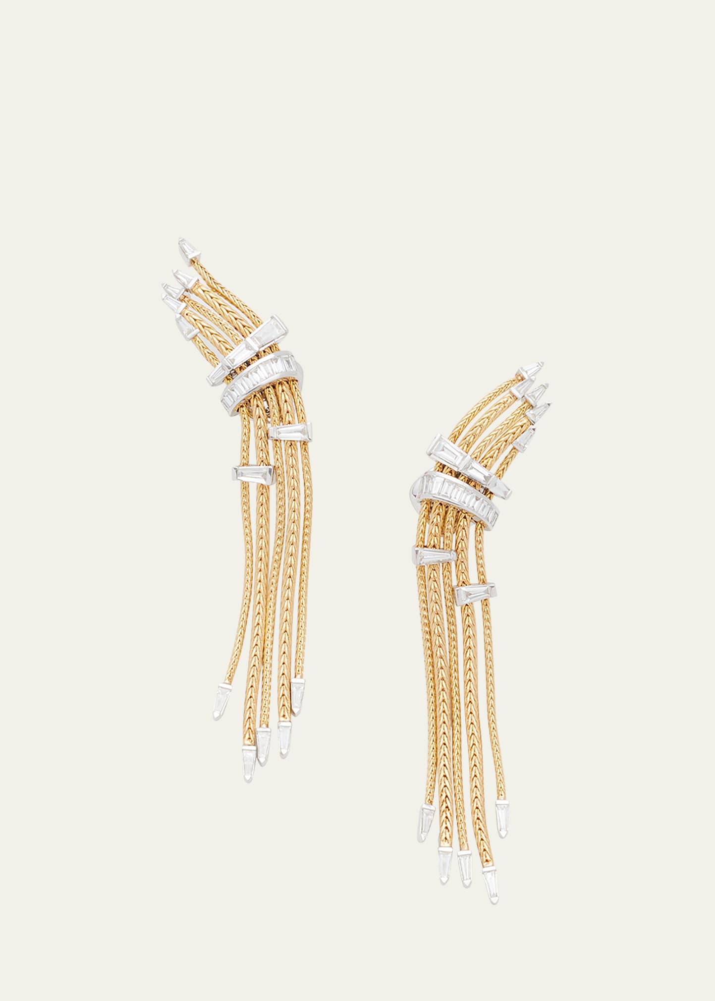 Together Linear Multi-Strand Earrings with Diamonds in Two-Tone 18K Gold