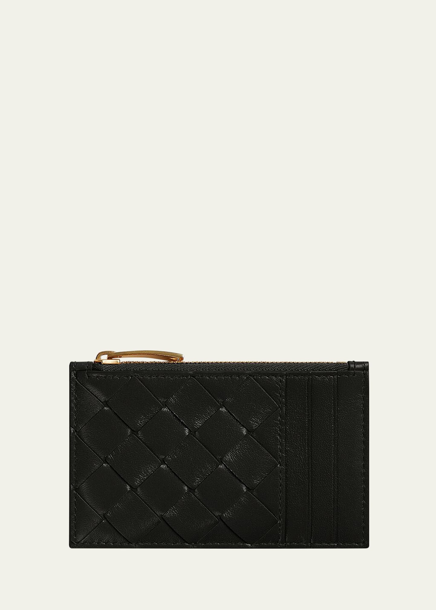 Bottega Veneta Intrecciato Napa Zip Card Case In Black