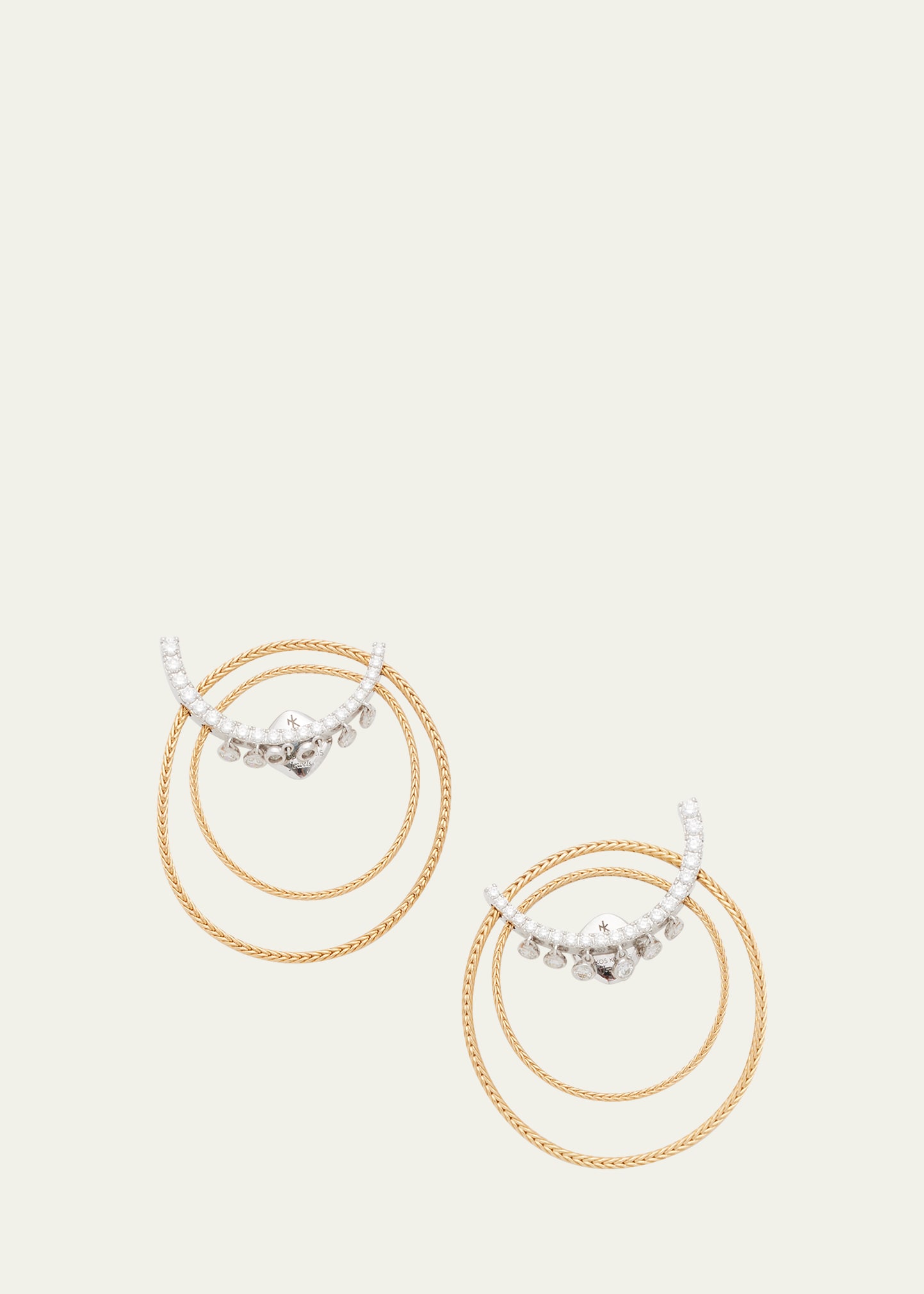 Together Circle Earrings with White Diamonds in Two-Tone 18K Gold