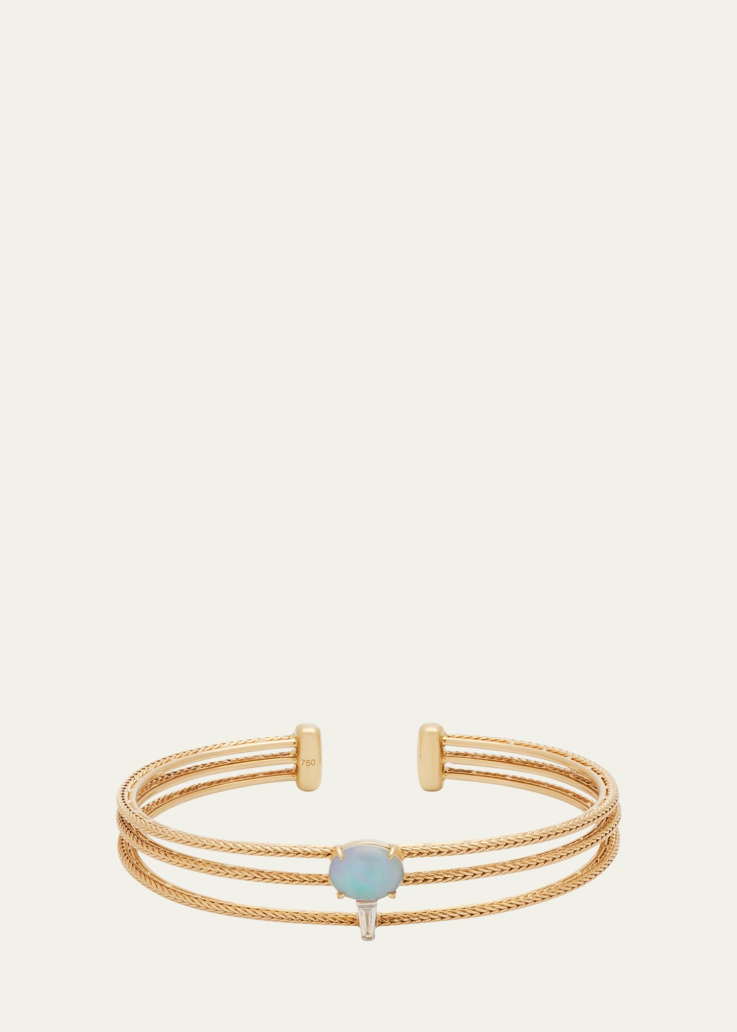 Together 3-Row Bracelet with Opal and Baguette White Diamond in Two-Tone 18K Gold