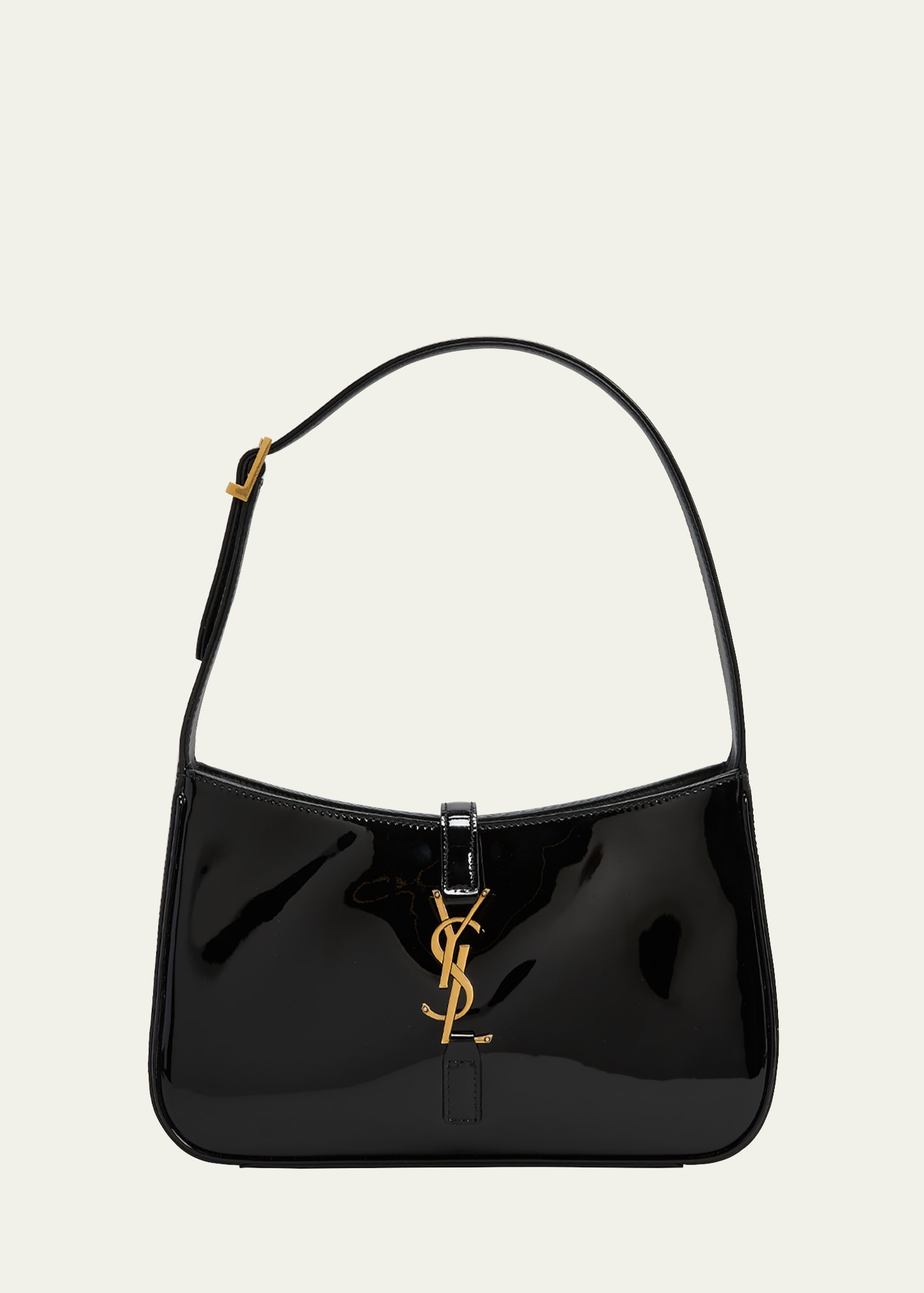Saint Laurent Le 5 A 7 Patent Hobo Bag In Black