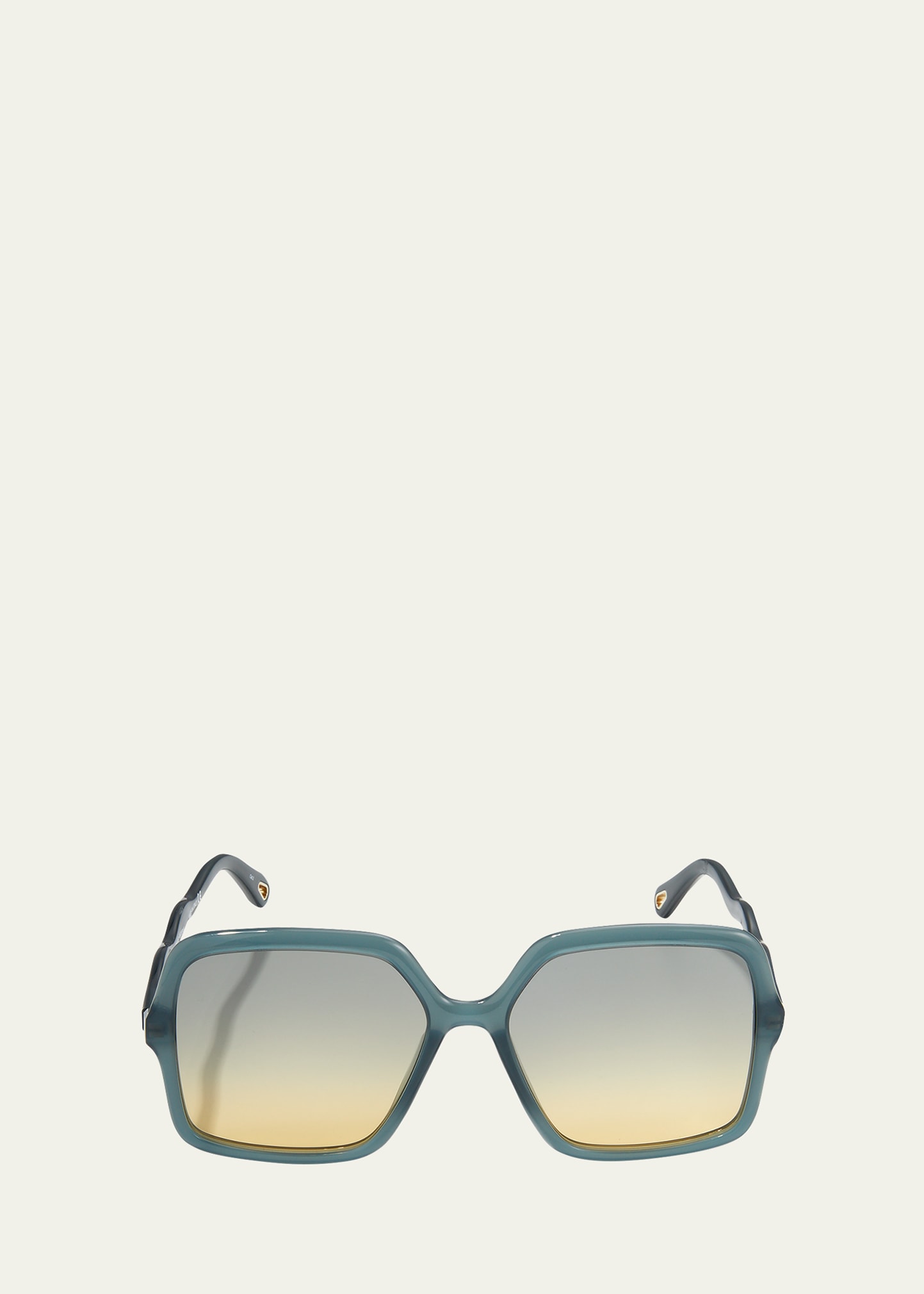 Chloé Wavy Rectangle Acetate Sunglasses In Shiny Opal Blue