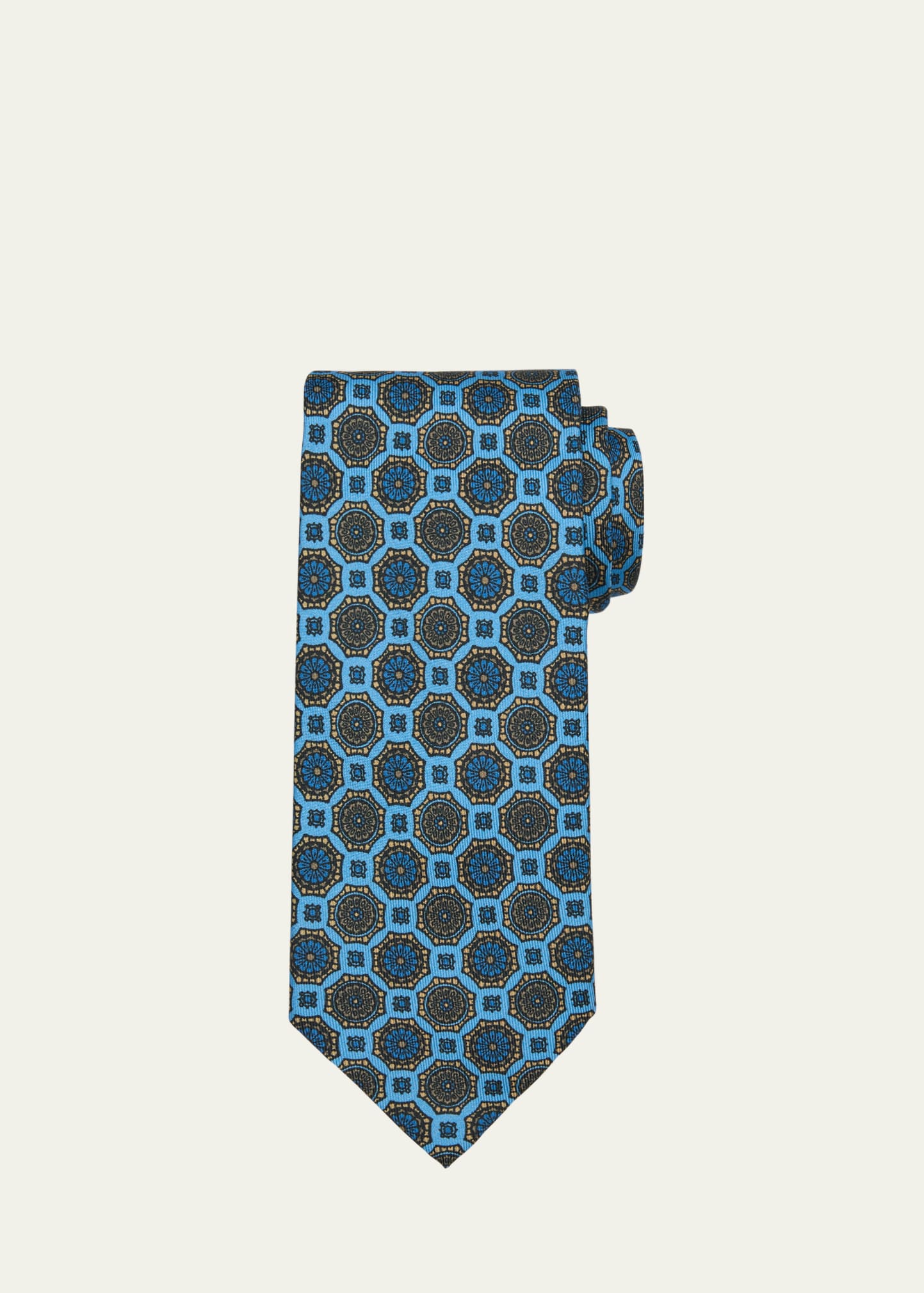 Shop Cesare Attolini Men's Medallion-print Silk Tie In 002-blue