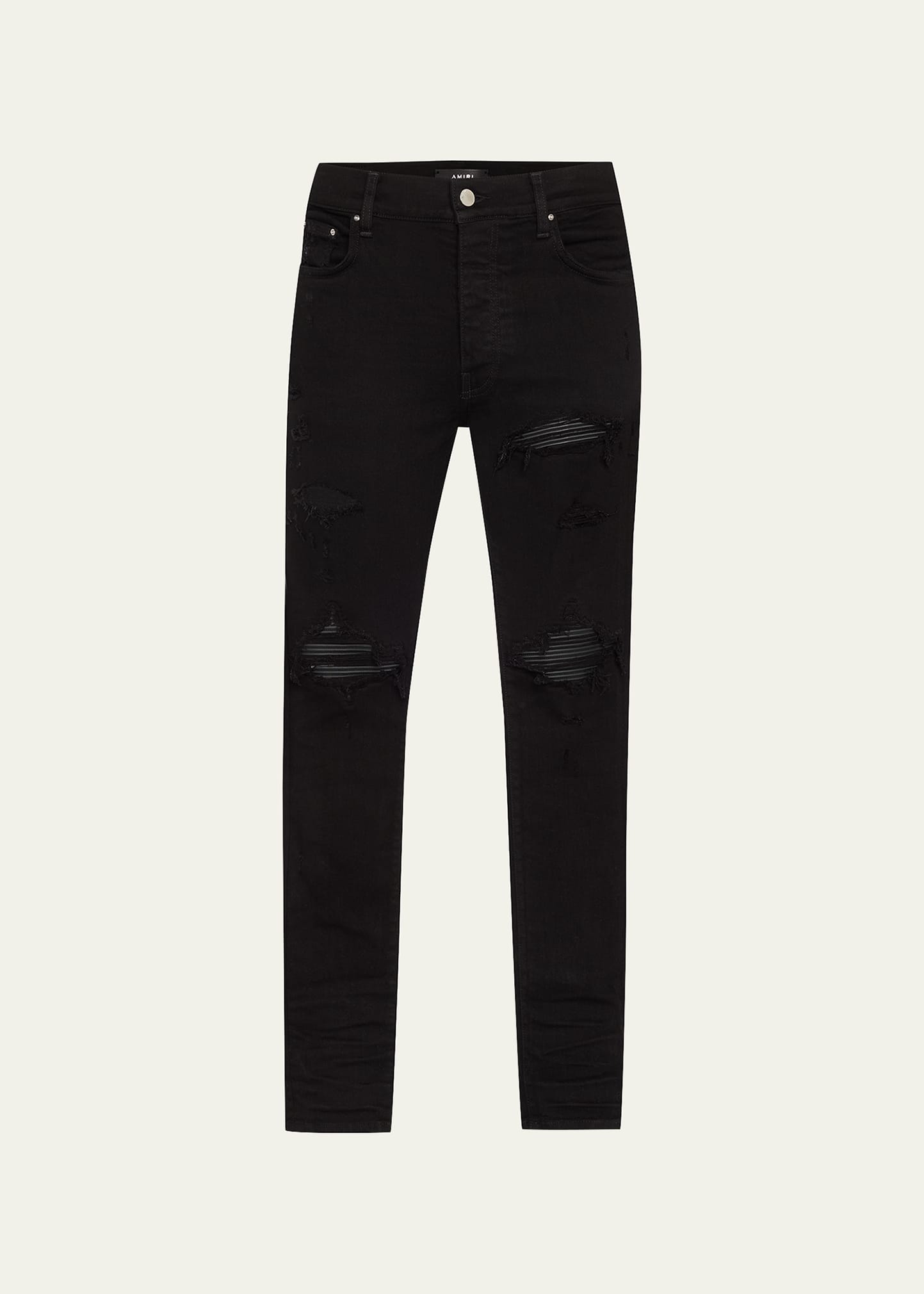 Amiri Slim Fit Distressed Trousers With Rivet Detailing In Black