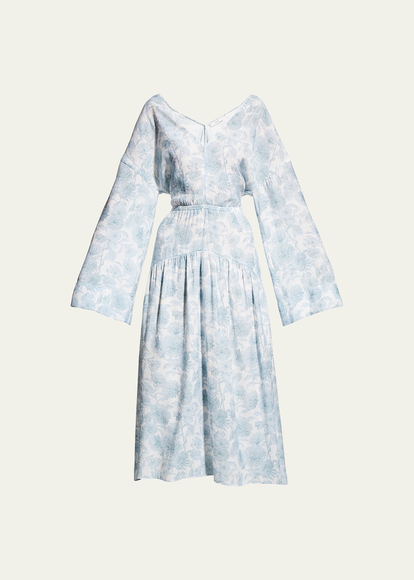 Vince Dahlia Print Long Sleeve Dress In Off White
