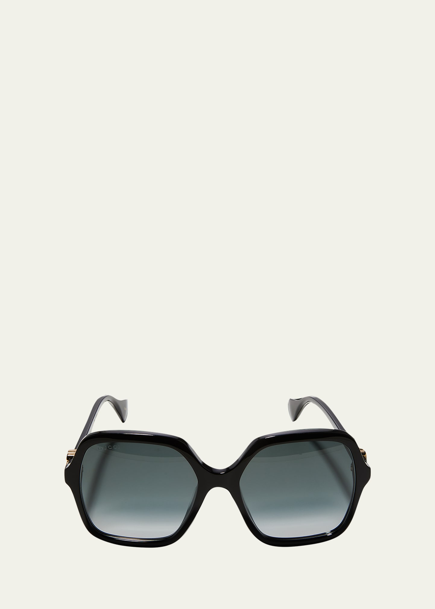 Gucci Oversize Rectangle Acetate Sunglasses In Solid Black