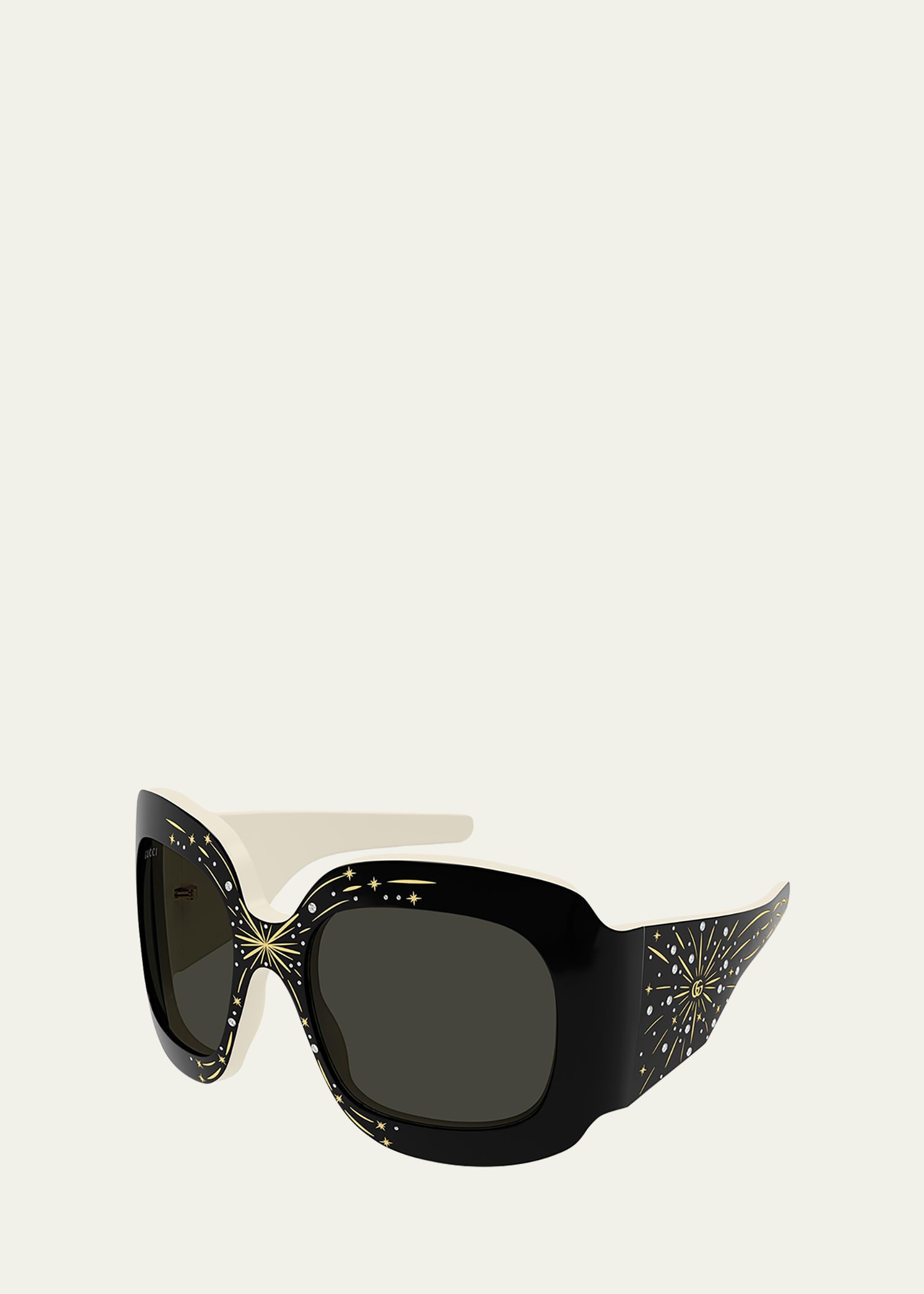 Gucci Star Crystal Acetate Wrap Butterfly Sunglasses In Shiny Black