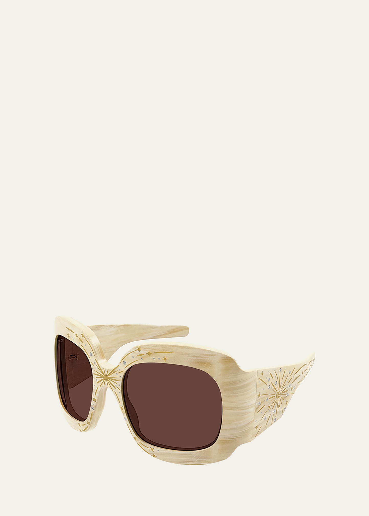 Gucci Star Crystal Acetate Wrap Butterfly Sunglasses In Shiny Beige