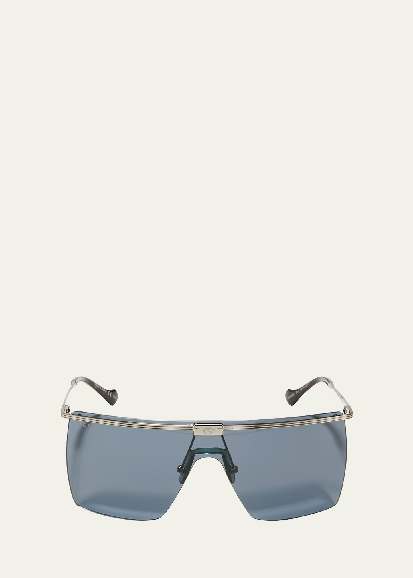 Gucci Men's Flat-top Metal Shield Sunglasses In Metallic