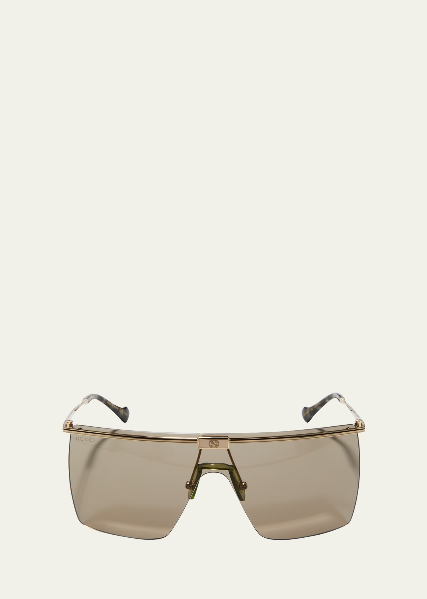 Shop Gucci Men's Flat-top Metal Shield Sunglasses In Gold