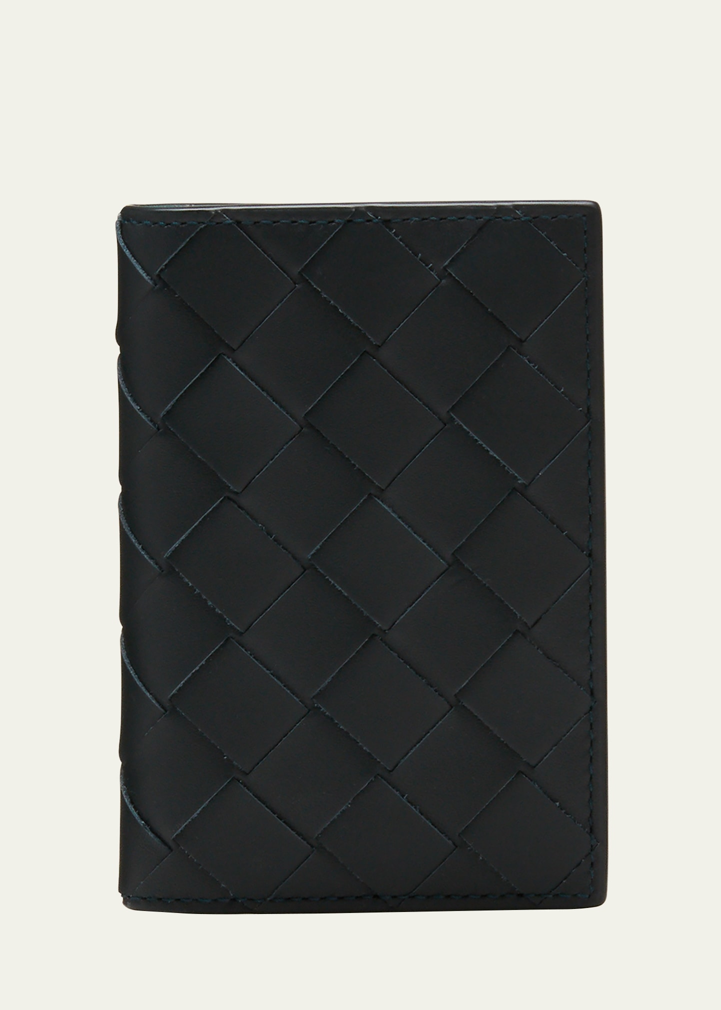 Bottega Veneta Men's Intreccio Bicolor Leather Vertical Bifold Card Case In Inkwell/pale Blue