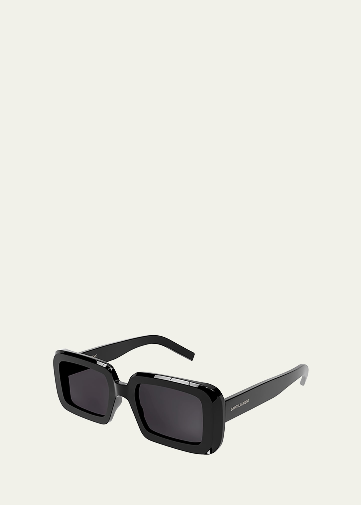 Saint Laurent Sunrise Thick Rectangle Acetate Sunglasses In Shiny Black