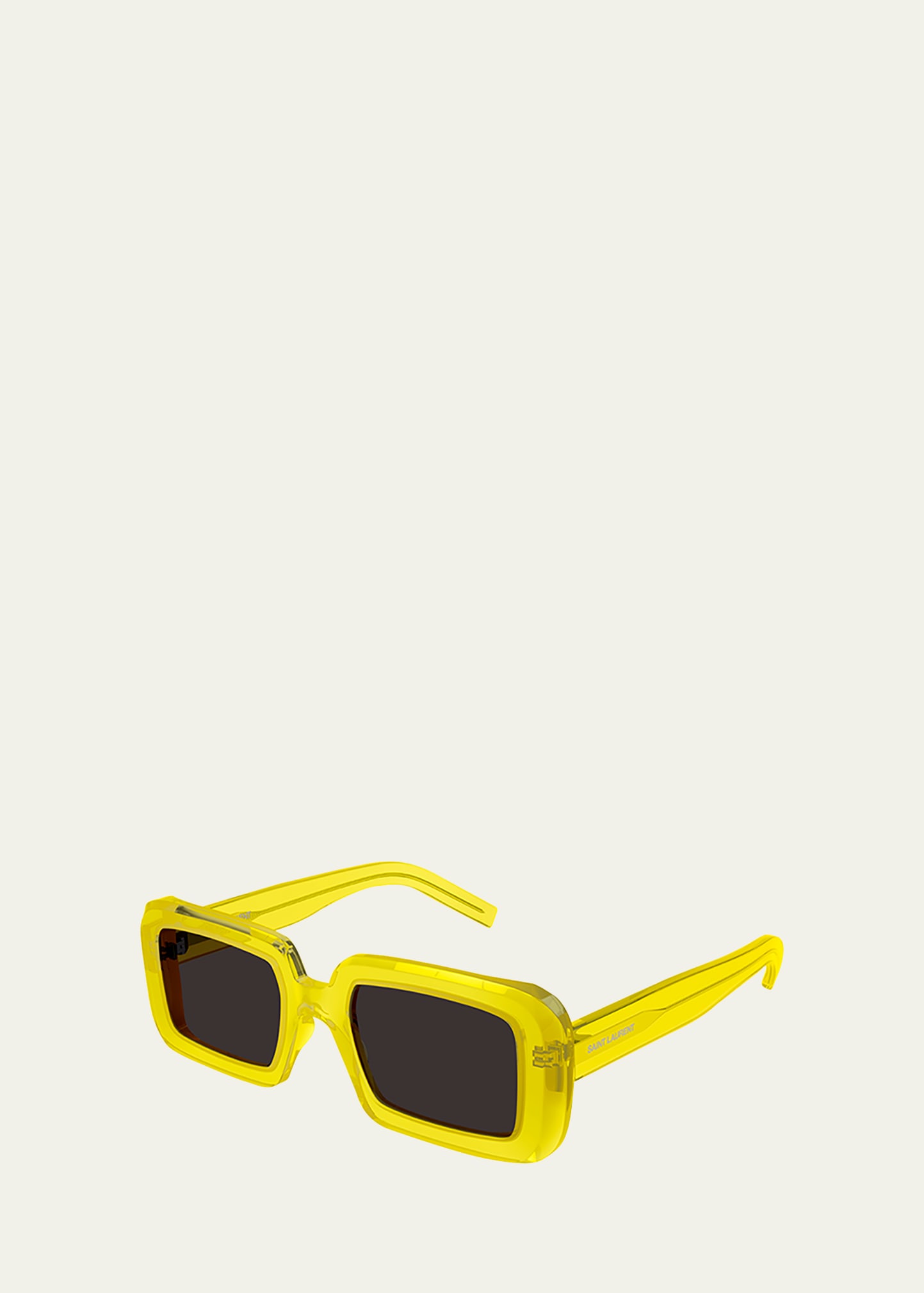 Saint Laurent Sunrise Thick Rectangle Acetate Sunglasses In Shiny Transparent