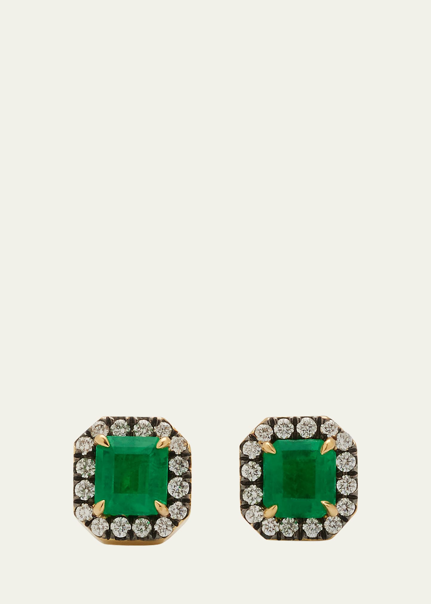 Jemma Wynne Prive Zambian Emerald and Diamond Square Stud Earrings