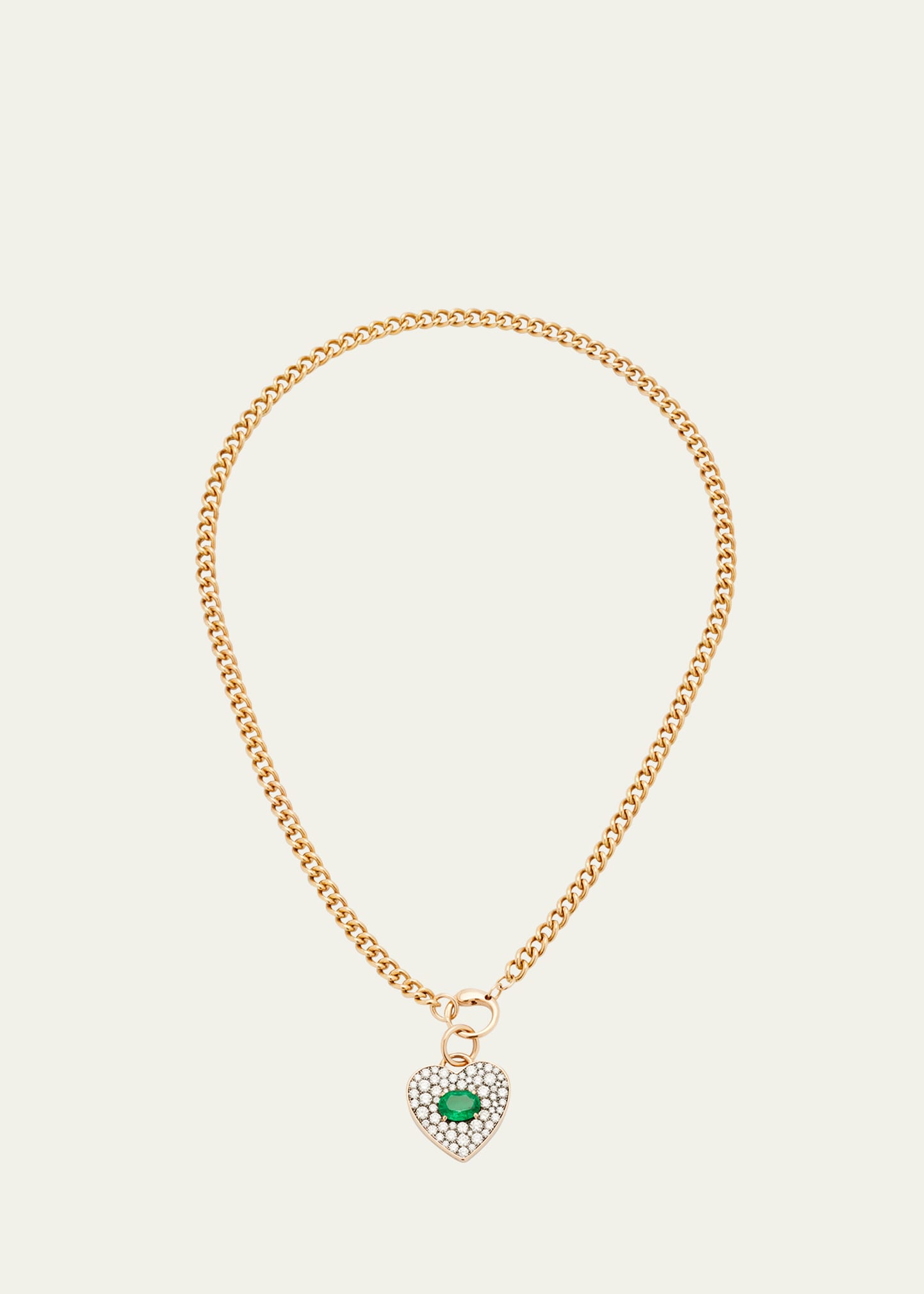 Jemma Wynne 18K Rose Gold Emerald and Diamond Heart Pendant Necklace
