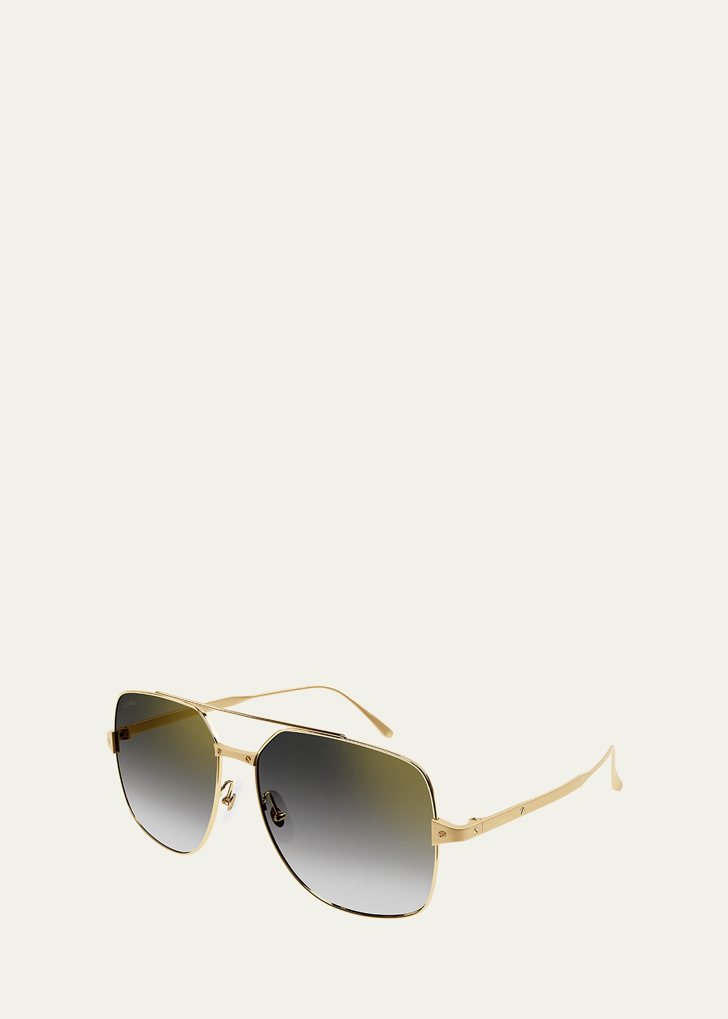 Cartier Rectangle Metal Aviator Sunglasses In Golden Grey | ModeSens