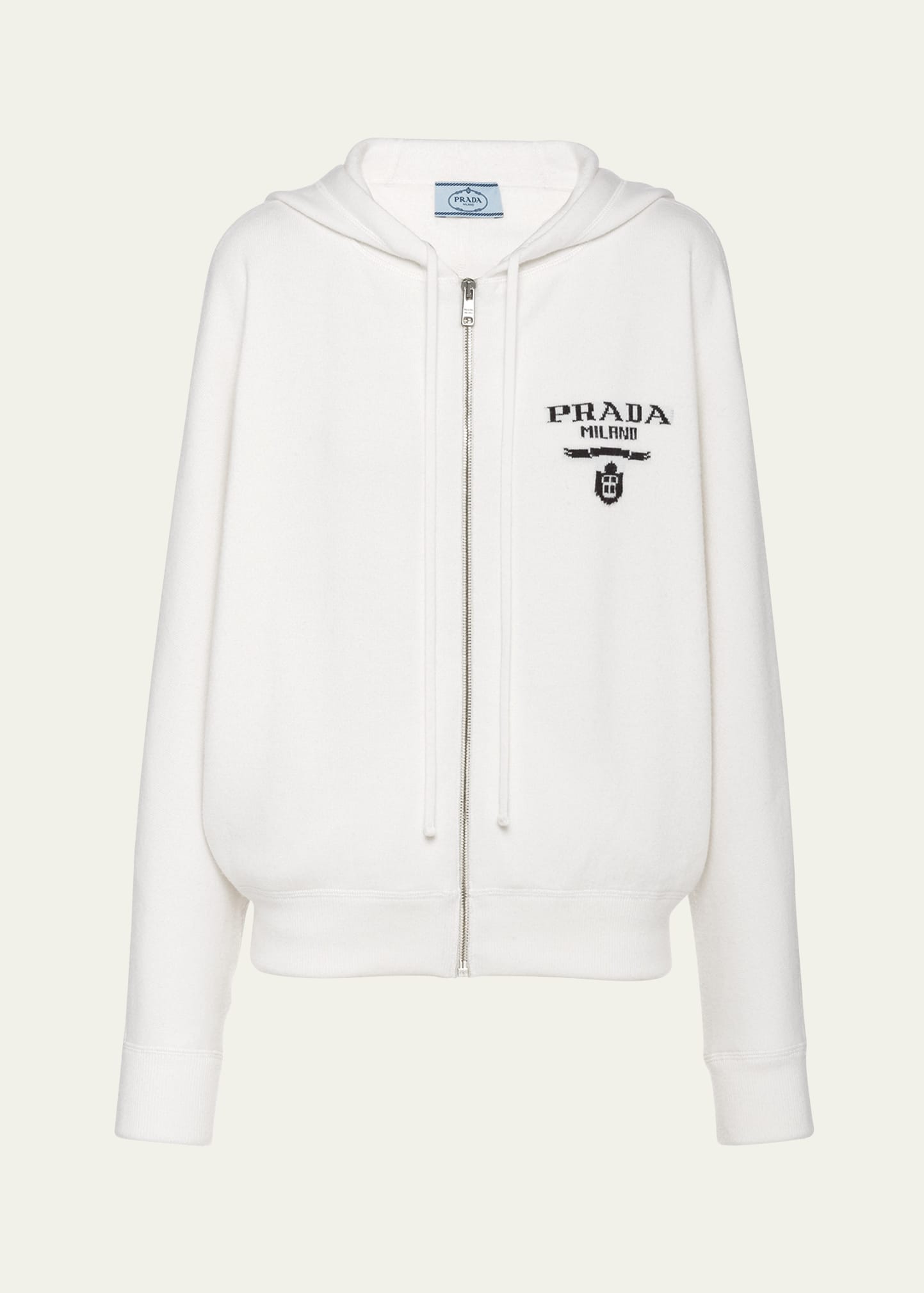 Shop Prada Cashmere Zip-up Sweatshirt With Logo Detail In F0009 Bianco