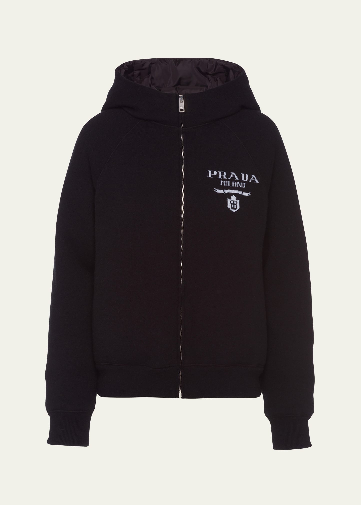 Shop Prada Cashmere Hooded Sweatshirt With Logo Detail In F0002 Nero