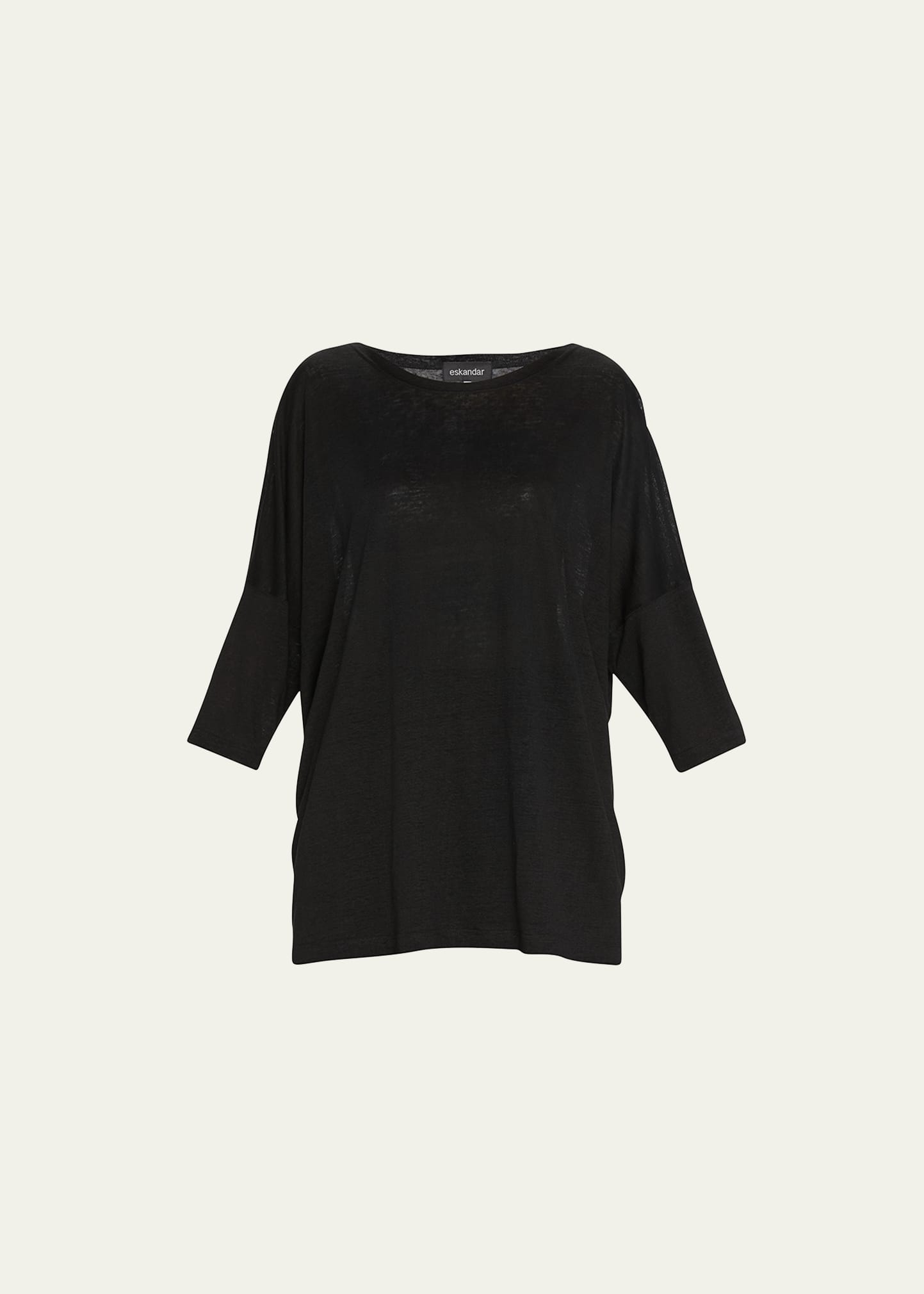 Eskandar Boat-neck Linen T-shirt (long Length) In Black