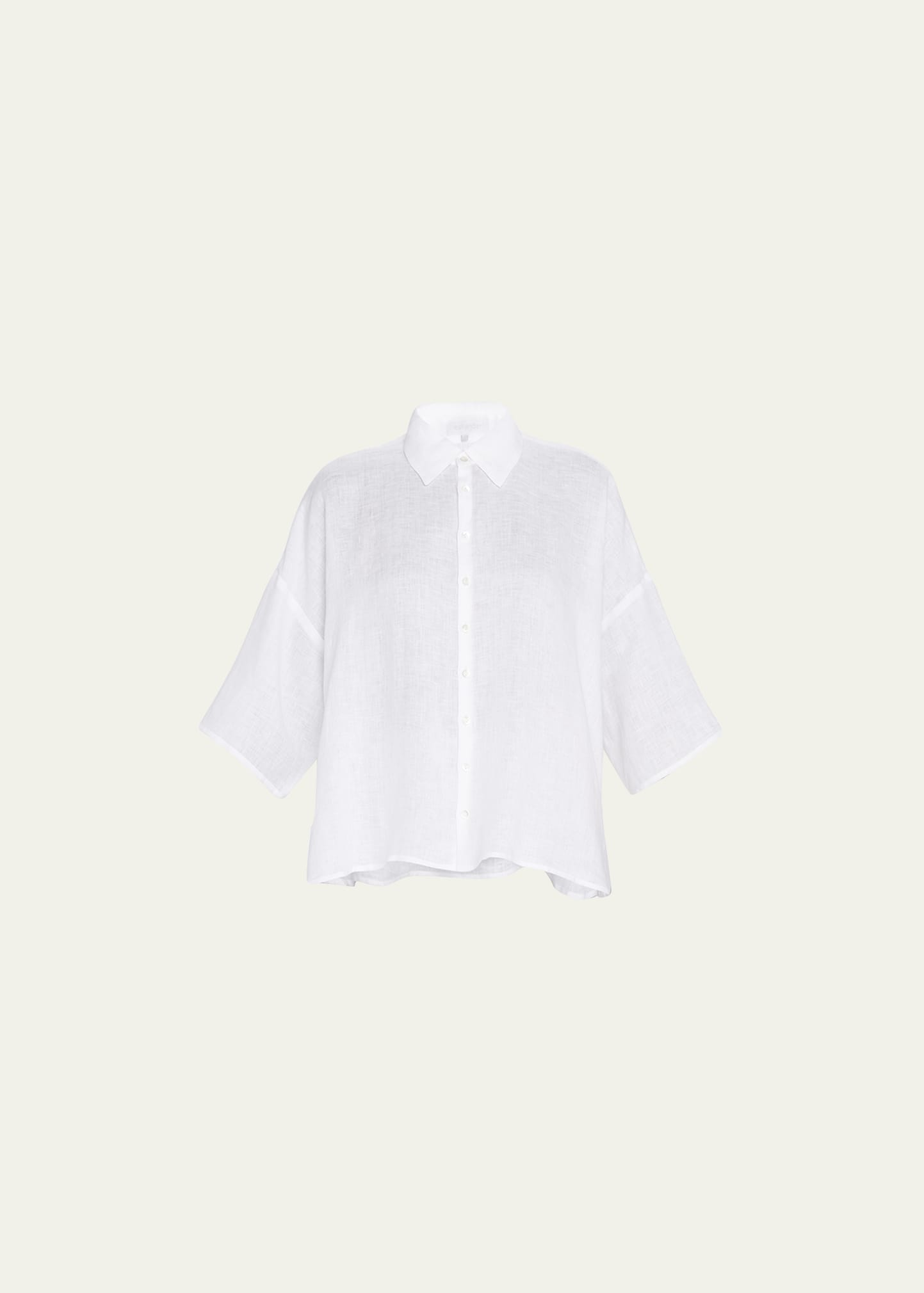 Wide A-Line Collared Linen Shirt (Mid Length)