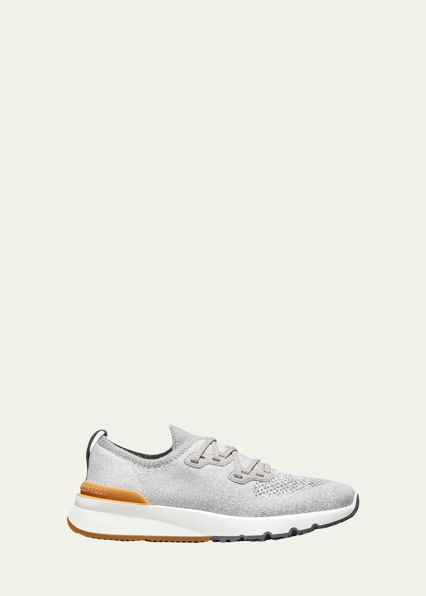 Brunello Cucinelli Leather-trimmed Stretch-knit Sneakers In Grey