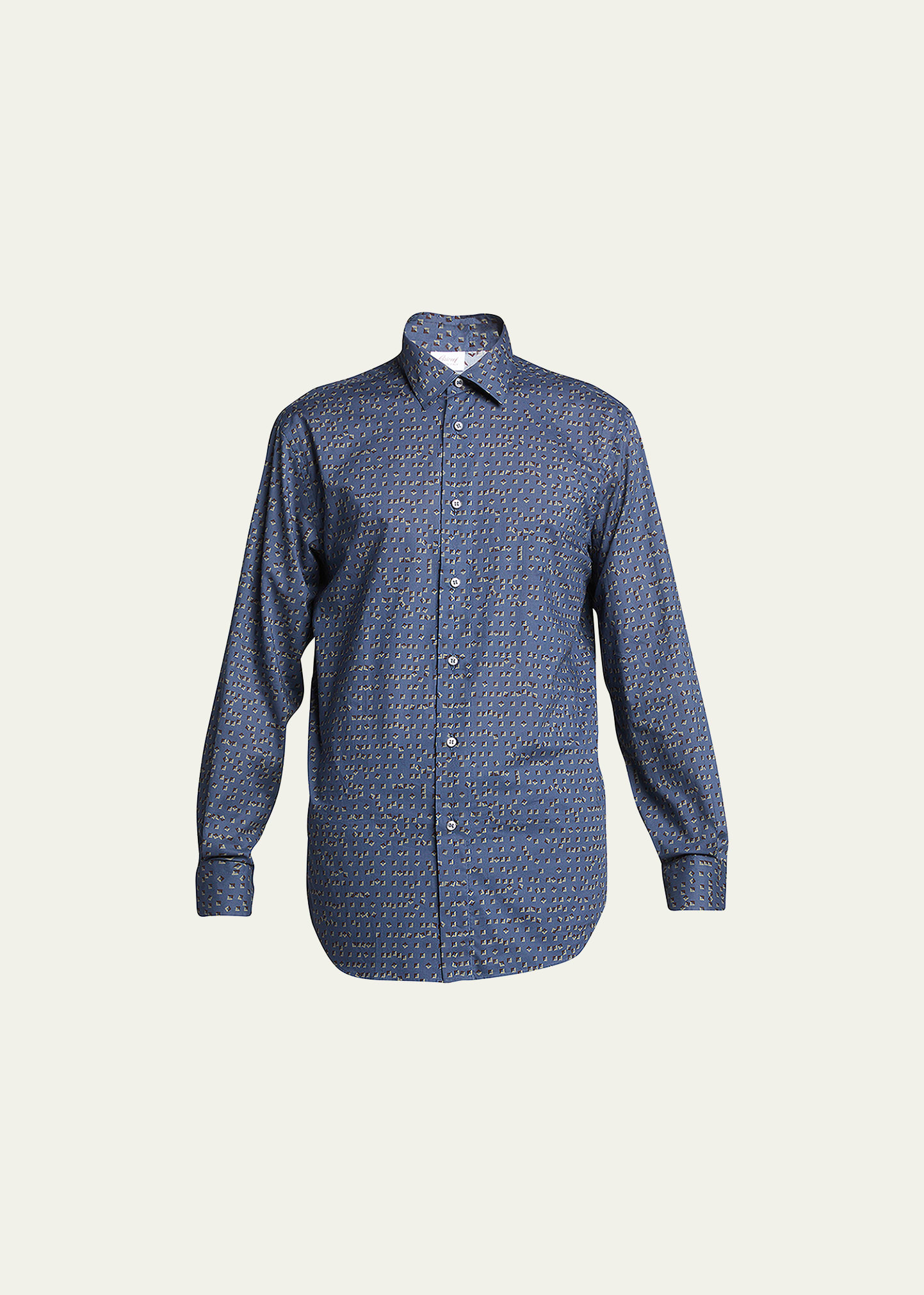 Shop Brioni Men's Geometric Silk Sport Shirt In Blue Navy