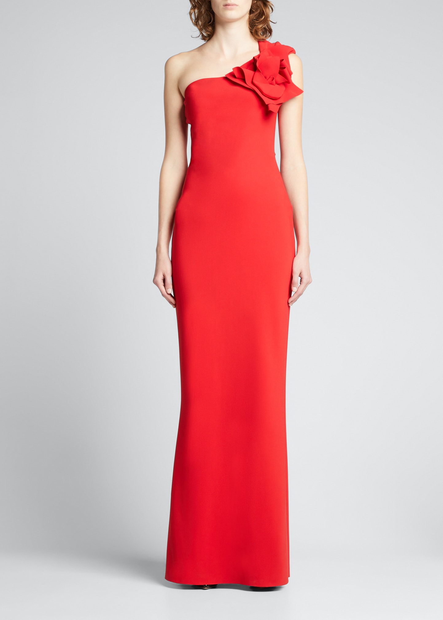 Chiara Boni La Petite Robe Flower-embellished One-shoulder Gown In Passion