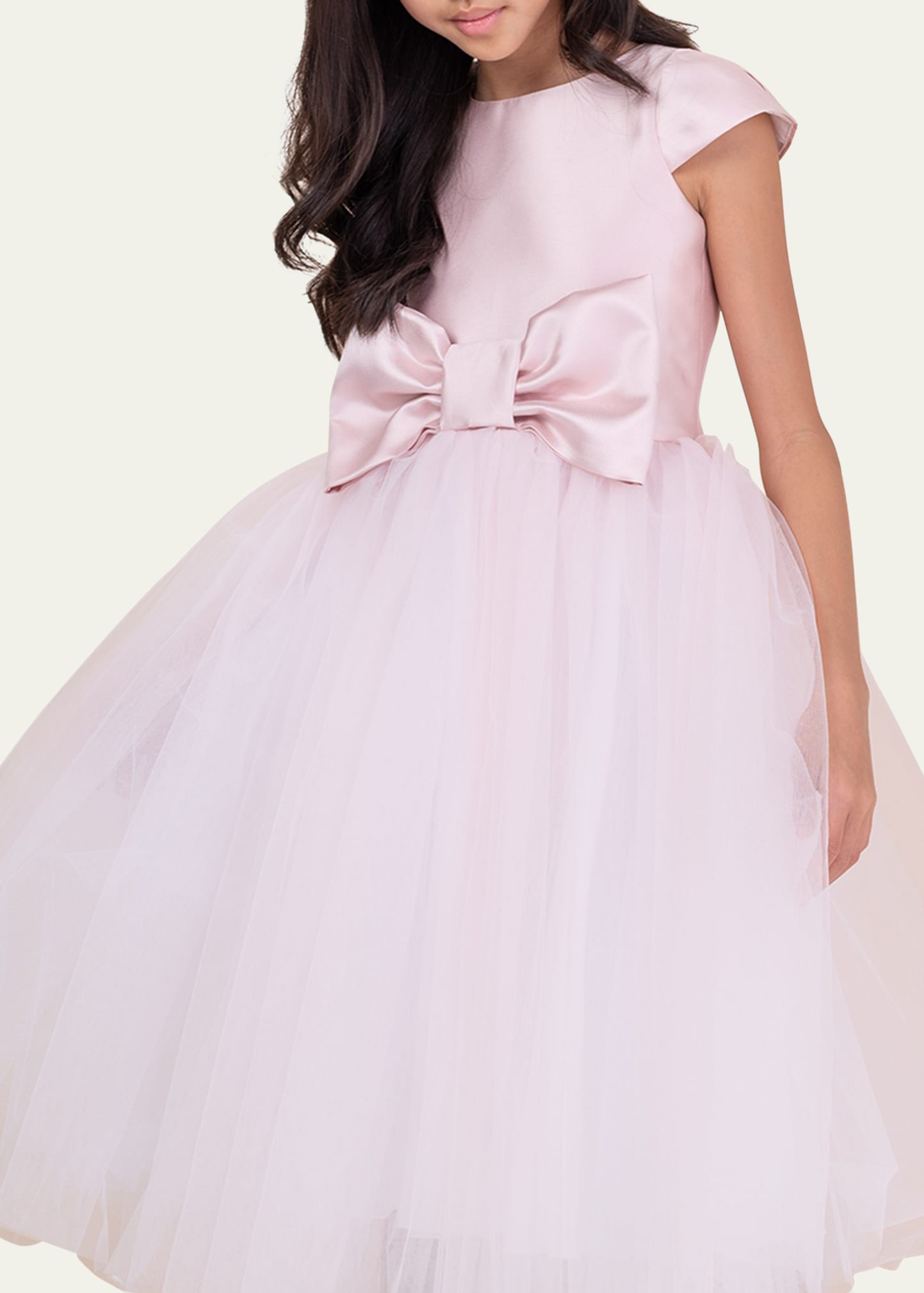 Shop White Label By Zoe Girl's Elizabeth Satin Bow Tulle Dress In White/blush