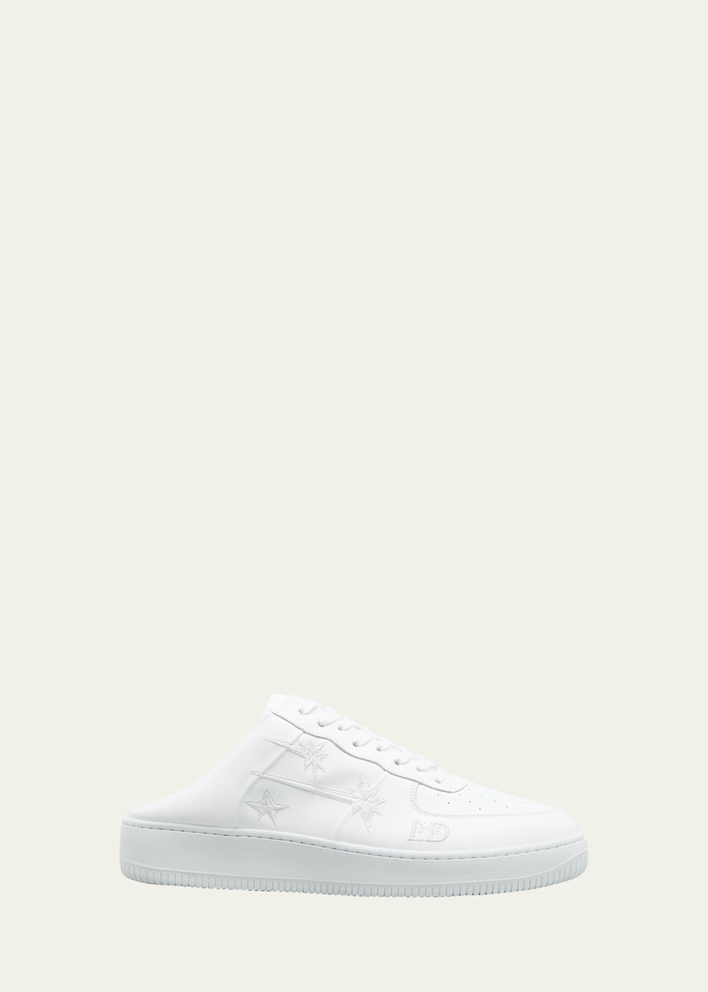 Lost Daze Men's Space Force 1 Tonal Leather Sneaker Mules In White