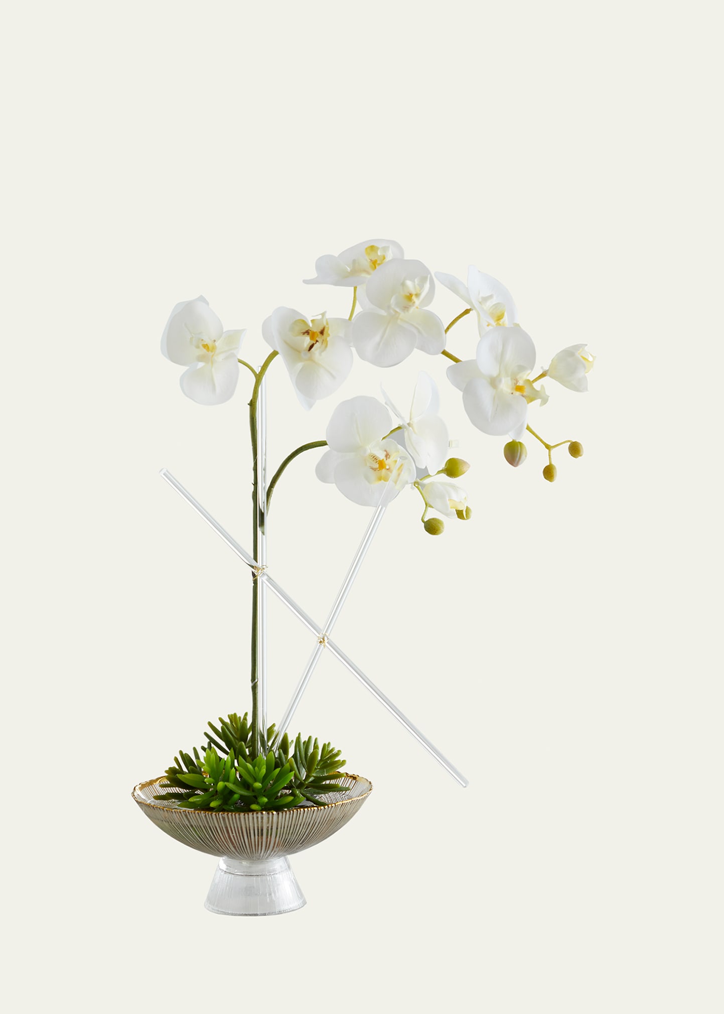John-richard Collection Aqua Rock Succulents & Orchid 19" Faux Floral Arrangement In Glass Bowl In White